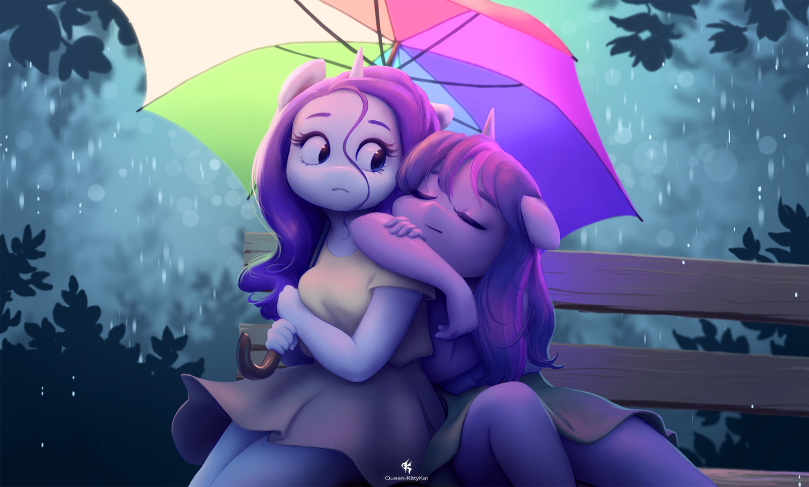 Bus Stop Smaller Brighter - My little pony, Rarity, Twilight sparkle, Anthro, Shipping, Katputze, MLP Lesbian