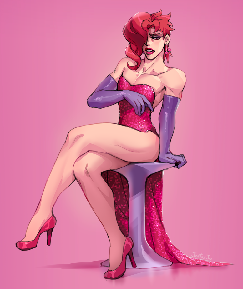 Kakyoin dressed up as Jessica Rabbit - Its a trap!, Kakyouin Noriaki, Jojos bizarre adventure, Bulge, Anime, Anime art