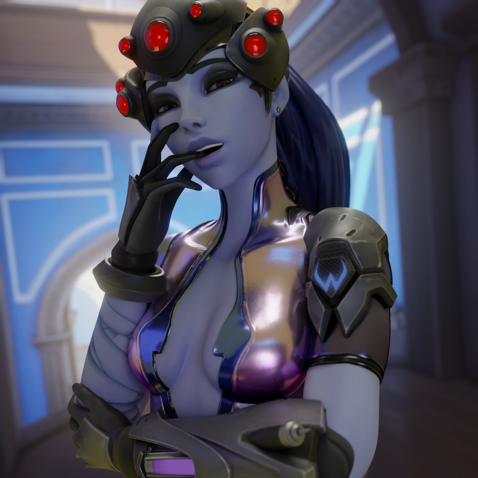 seductive widow - NSFW, 3dx, Hand-drawn erotica, Erotic, Games, Overwatch, Widowmaker, Boobs