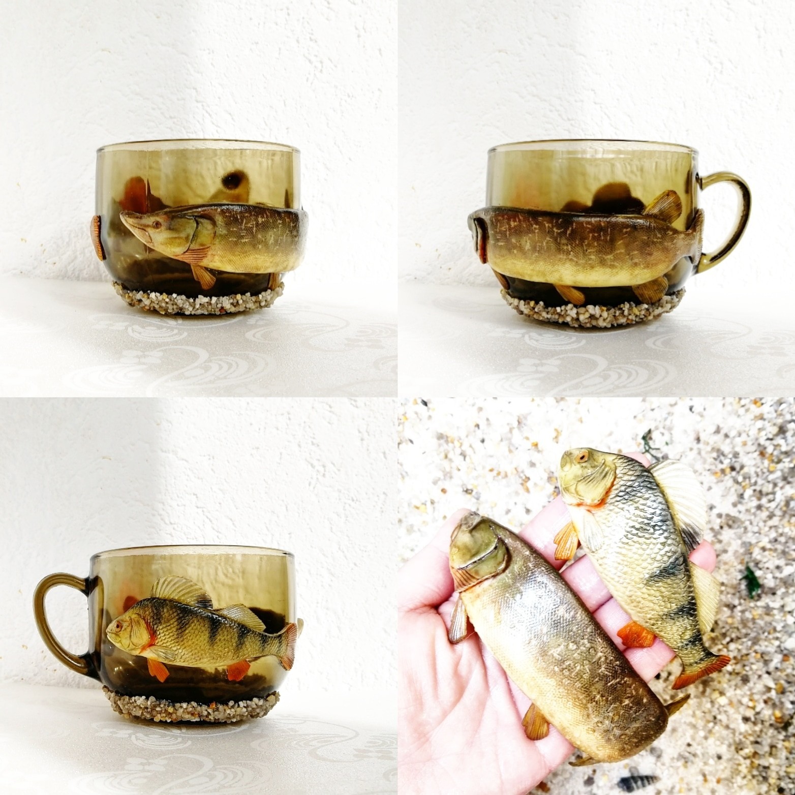 Worked hard - My, Fisherman's Day, Polymer clay, A fish, Mug with decor, Creation, Needlework without process, Presents, Video, GIF, Longpost