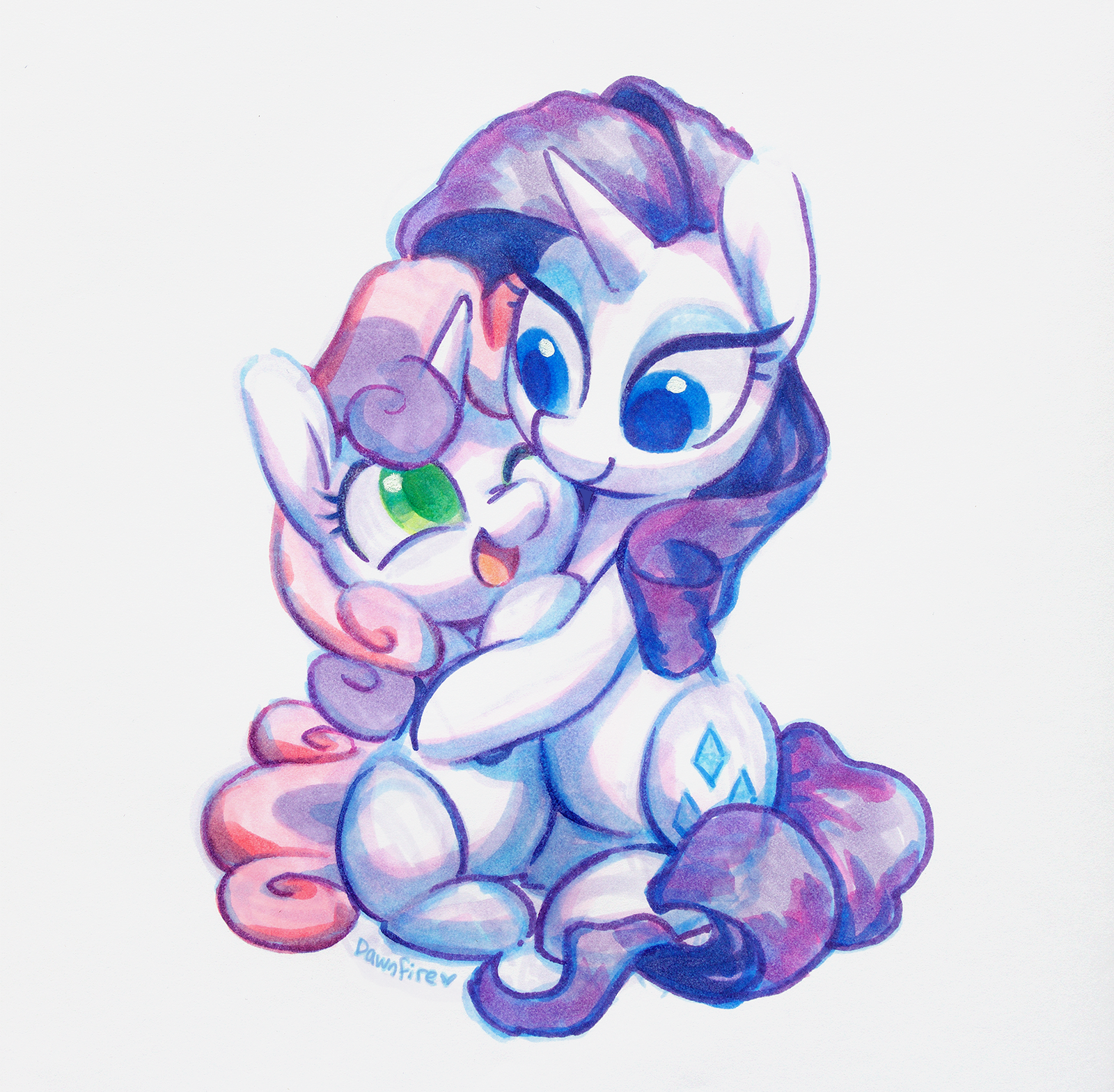 Rarity and Sweety - My little pony, PonyArt, Rarity, Sweetie belle, Celebi-Yoshi