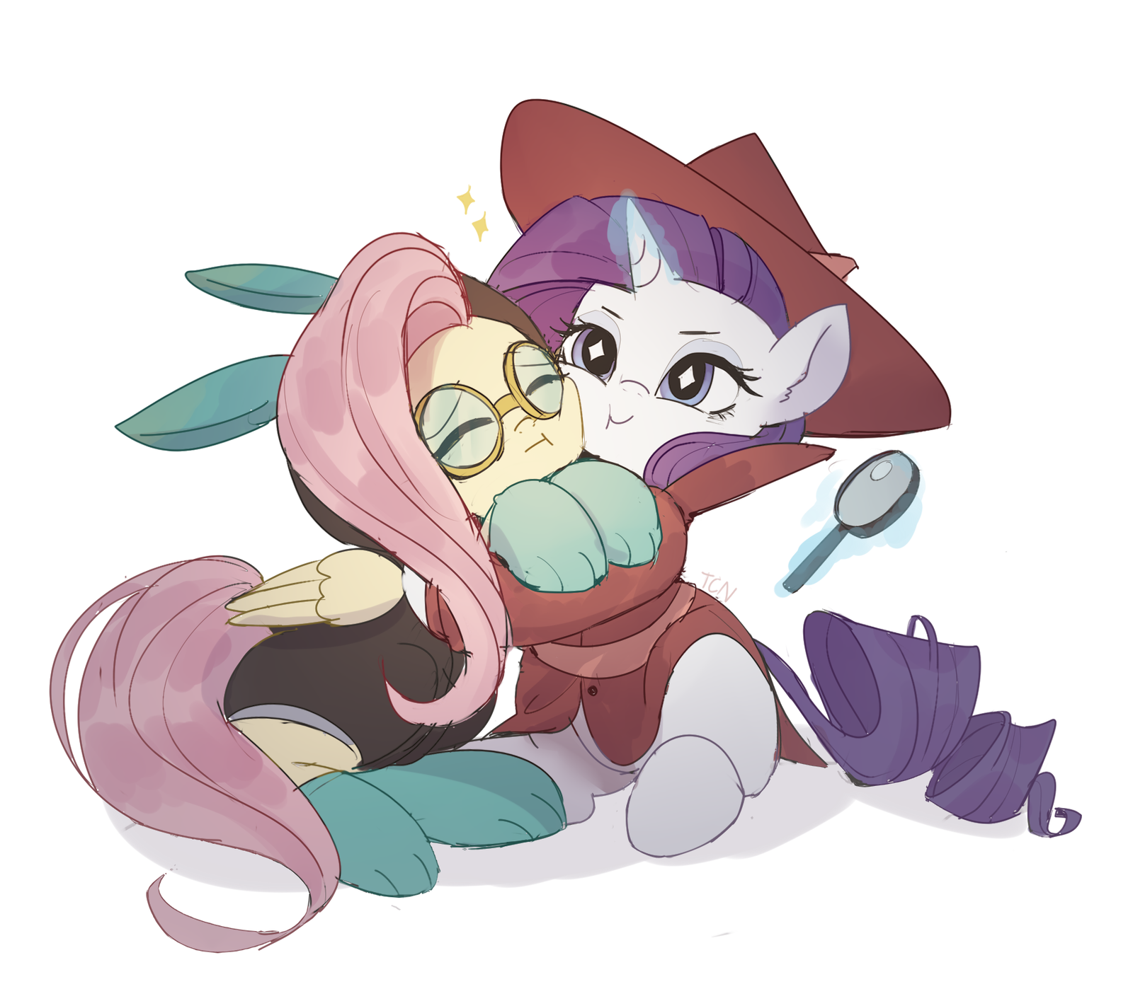 Detective and Bunny - My Little Pony, PonyArt, Rarity, Fluttershy, Looknamtcn, MLP Season 9