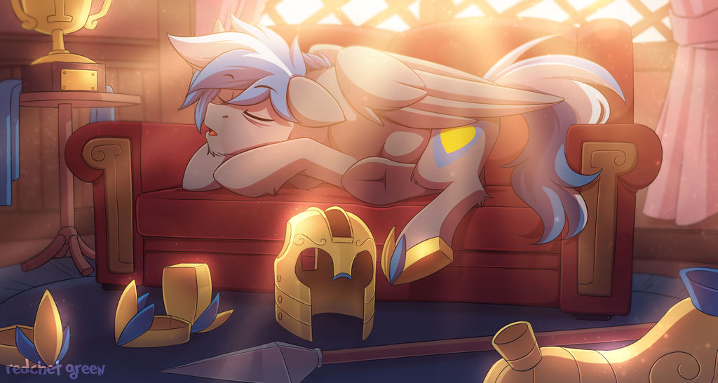 The soldier is asleep - the service is in progress - My little pony, Royal guard, Original character, Redchetgreen