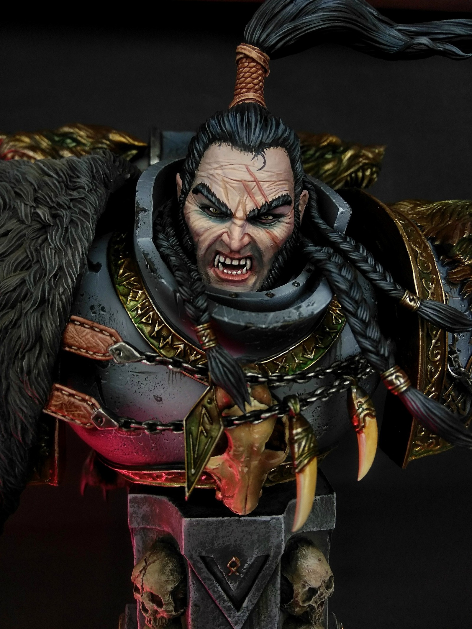 Законченный бюст Ragnar Blackmane - Моё, Ragnar Blackmane, Warhammer 40k, Foxstudiosculpting, Bloodcarrotpainting, Resincast, Fenris, Длиннопост