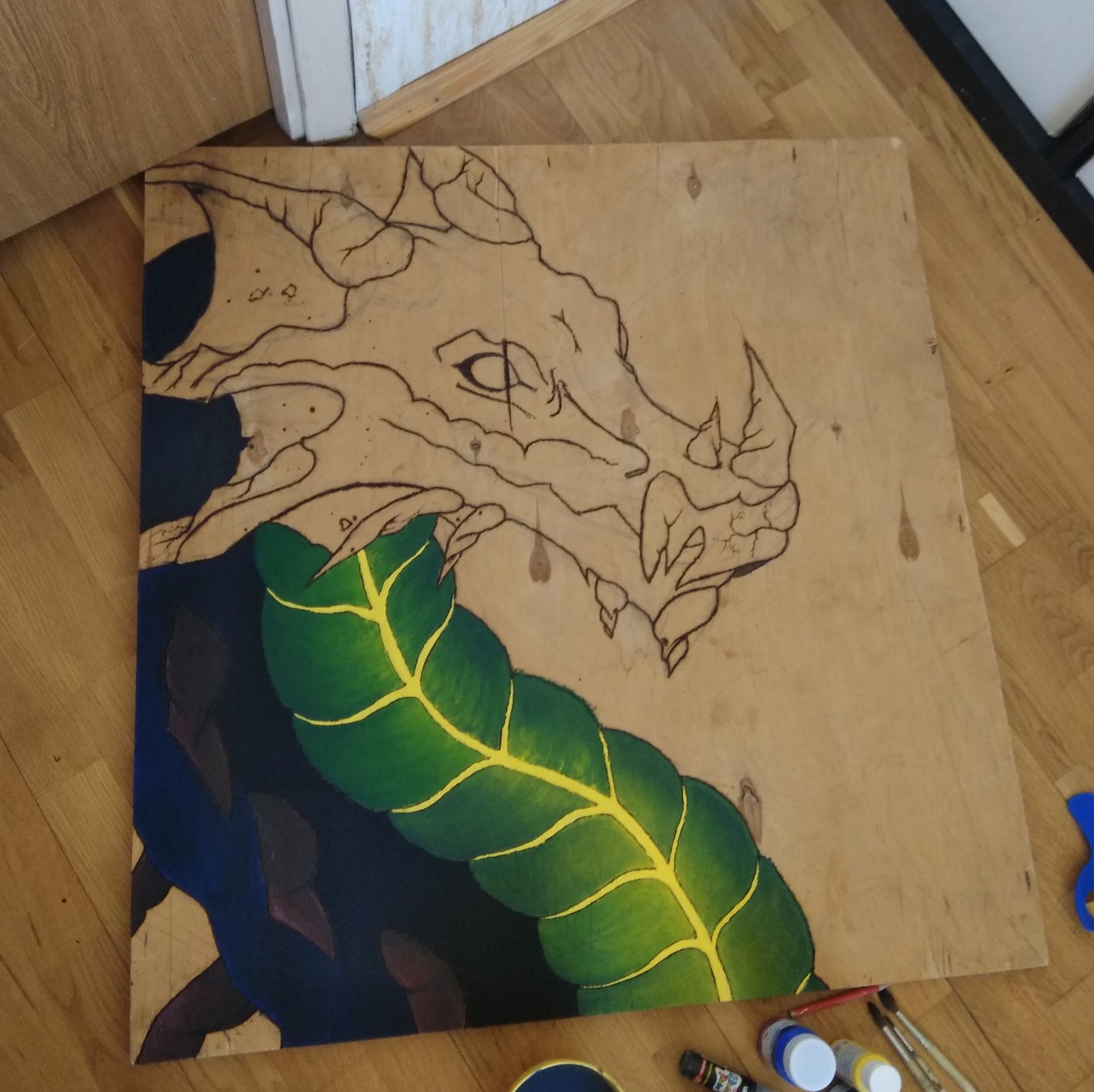 First major woodwork. The Dragon - My, Drawing, Tree, Pyrography, Longpost