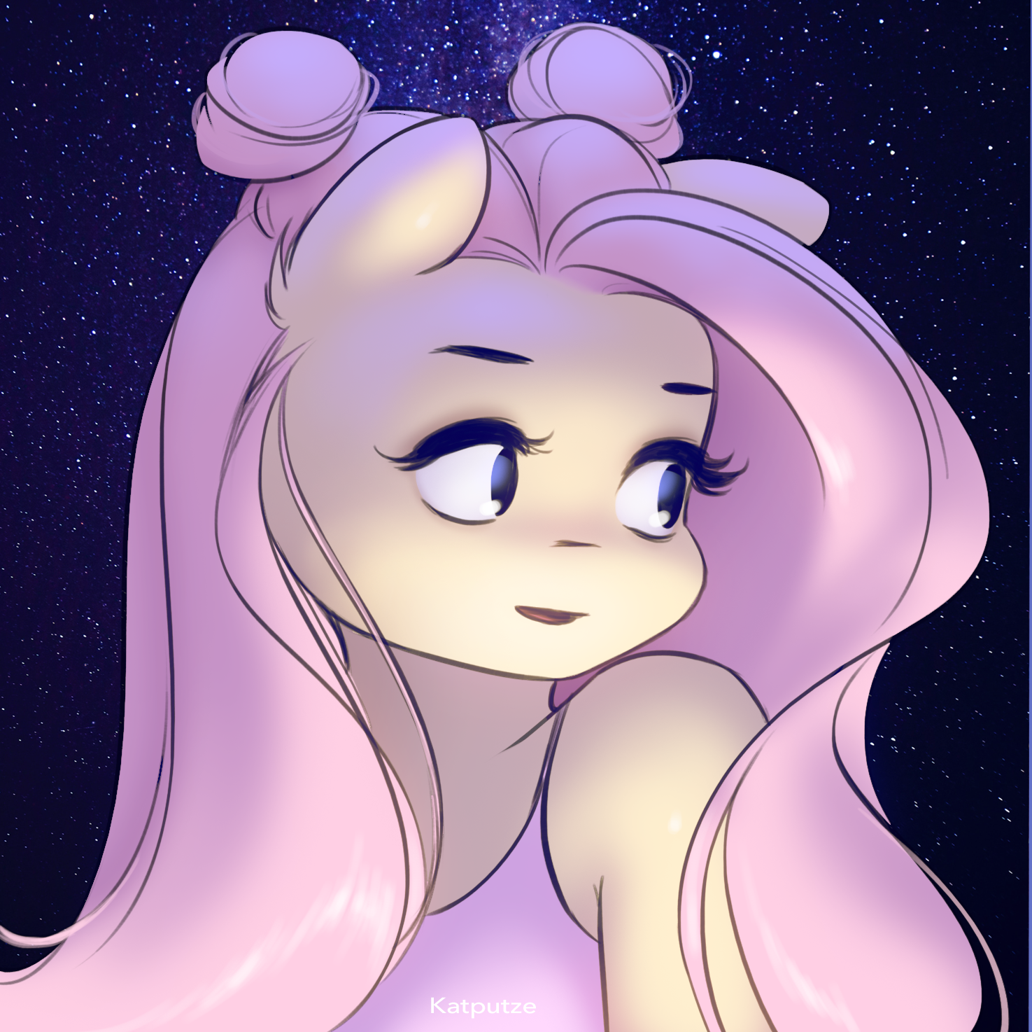 Space buns - My Little Pony, PonyArt, Арт, Katputze, Fluttershy, Антро