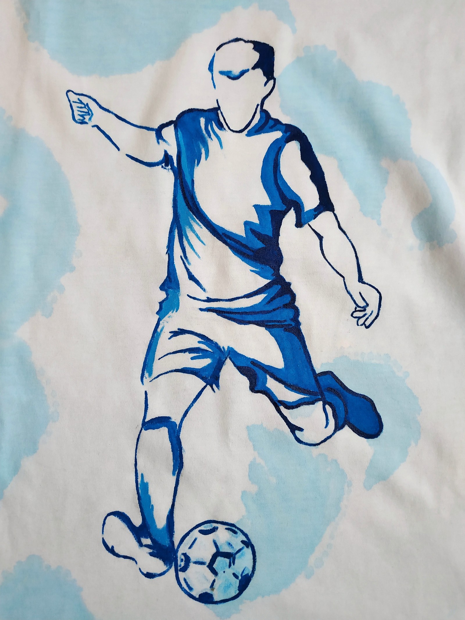 T-shirt with football player - My, Painting on fabric, With your own hands, Football, Acrylic, Painting, Footballers, Longpost