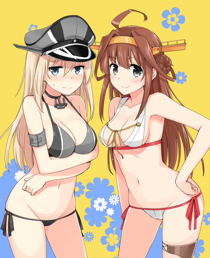 Bismarck and Kongou - Anime, Anime art, Kantai collection, Kongou, Bismarck, Swimsuit