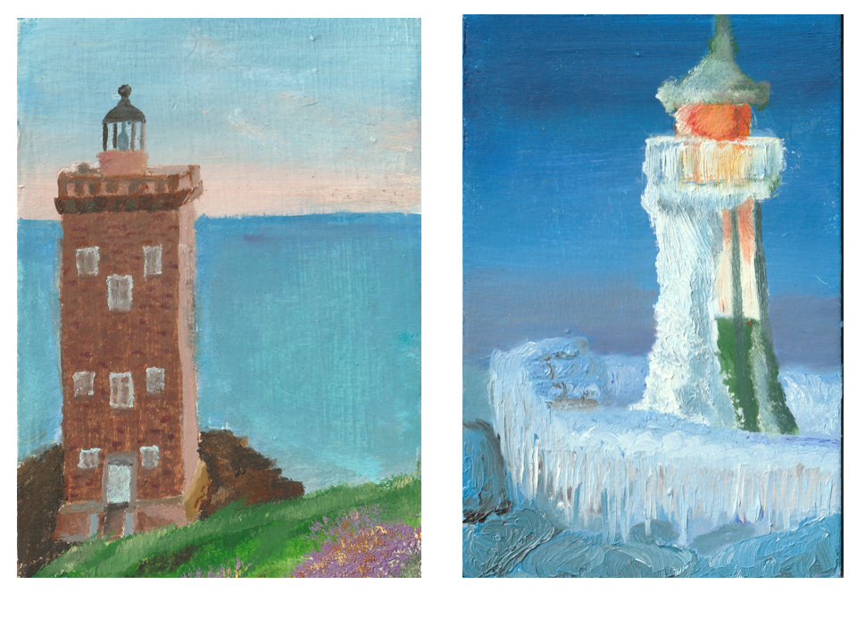 Lighthouses in miniature - Lighthouse, My, Drawing, Sea, Oil painting