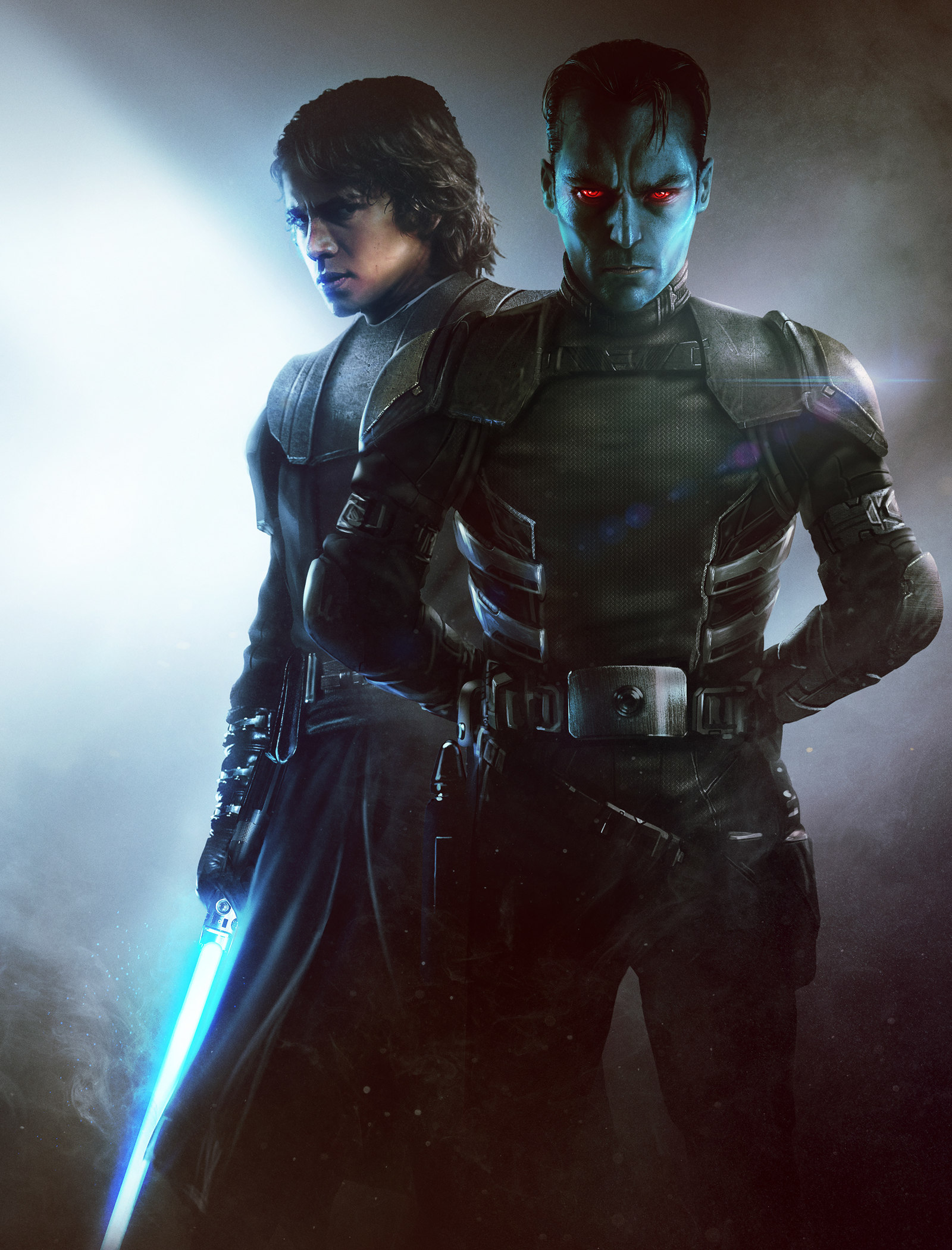 Anakin Skywalker and Thrawn - Art, Drawing, Star Wars, Thrawn, Anakin Skywalker, Lightsaber, Fantasy, 