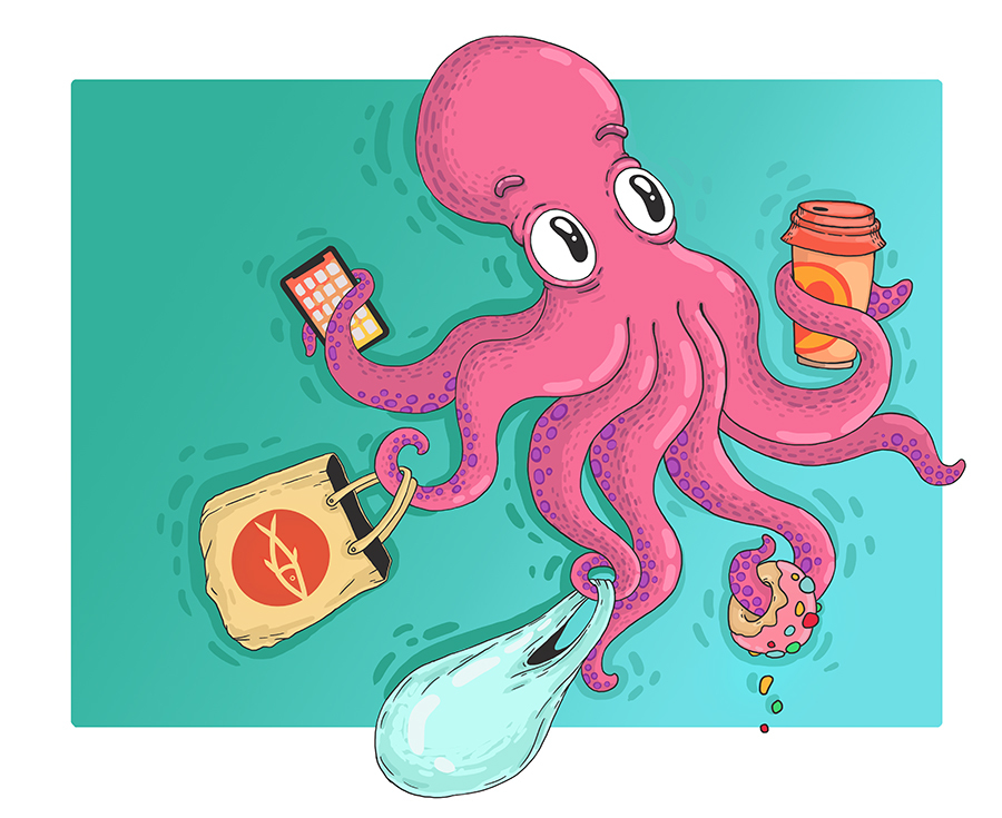 Octopus hurry home - My, Art, Drawing, Digital drawing, Beaver draws, Photoshop, Creation