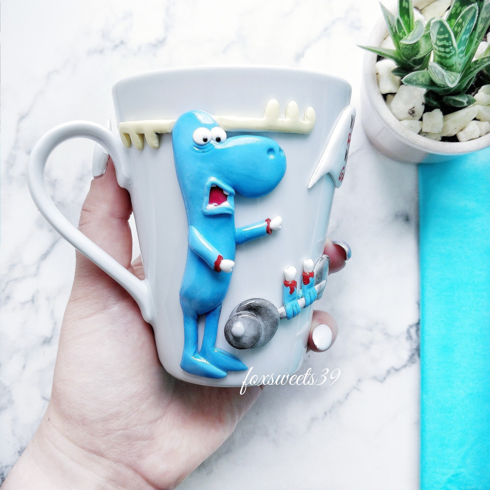 Elk from happy tree friends) - My, Polymer clay, Mug with decor, Happy tree friends, Unusual gifts, Handmade