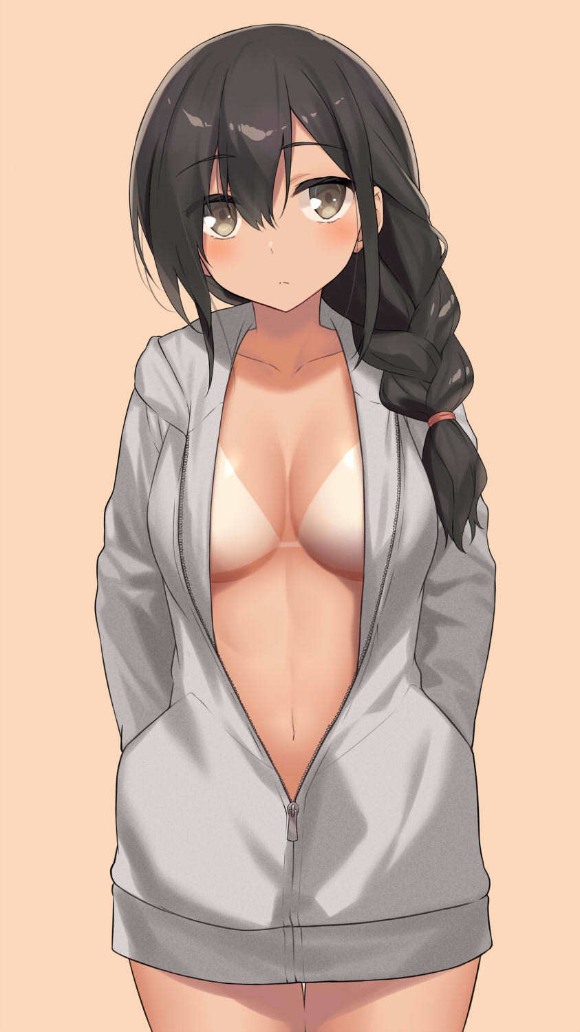 Naked with hoodie - NSFW, Anime, Anime art, Anime original, Animal ears, , Breast, Nipples, Pantsu, Longpost