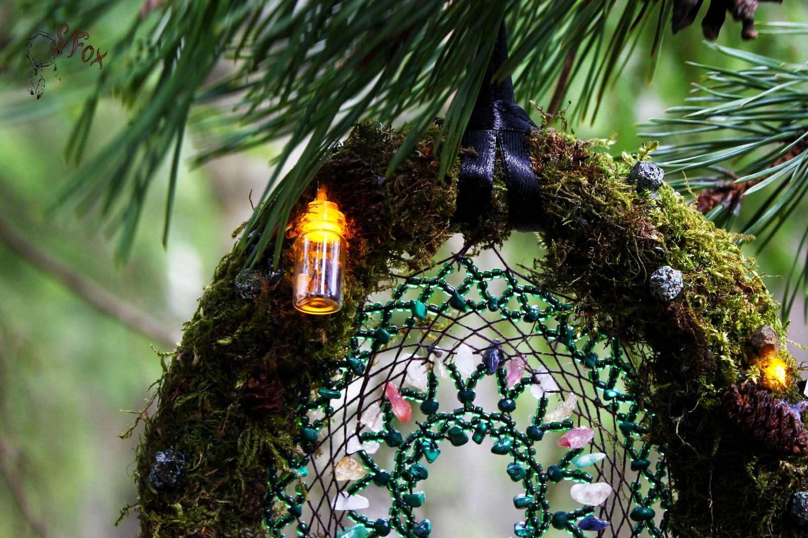 Dream catcher wandering lights - My, Needlework, Needlework without process, Dreamcatcher, Handmade, Moss, Longpost, Crystals, Magic