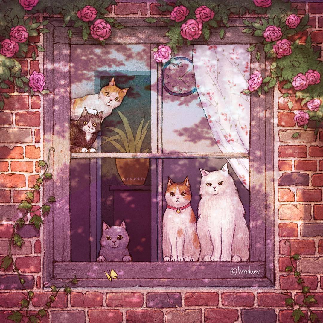 Cozy cat world from Korean artist Limduey - cat, Artist, Limduey, Art, Longpost