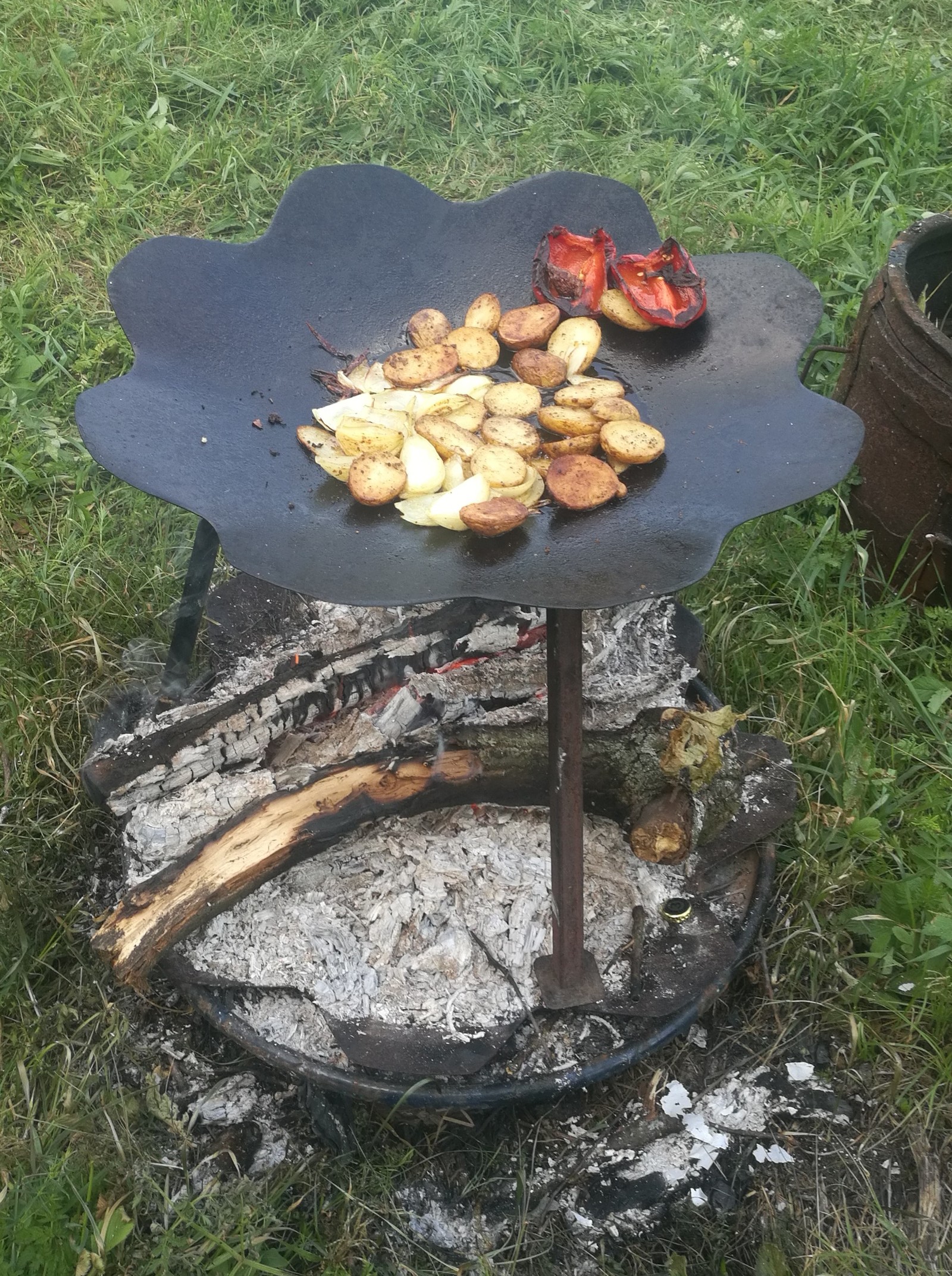 Frying pan of a real mechanic - My, Relaxation, , Bonfire, Cooking, Longpost, Field kitchen