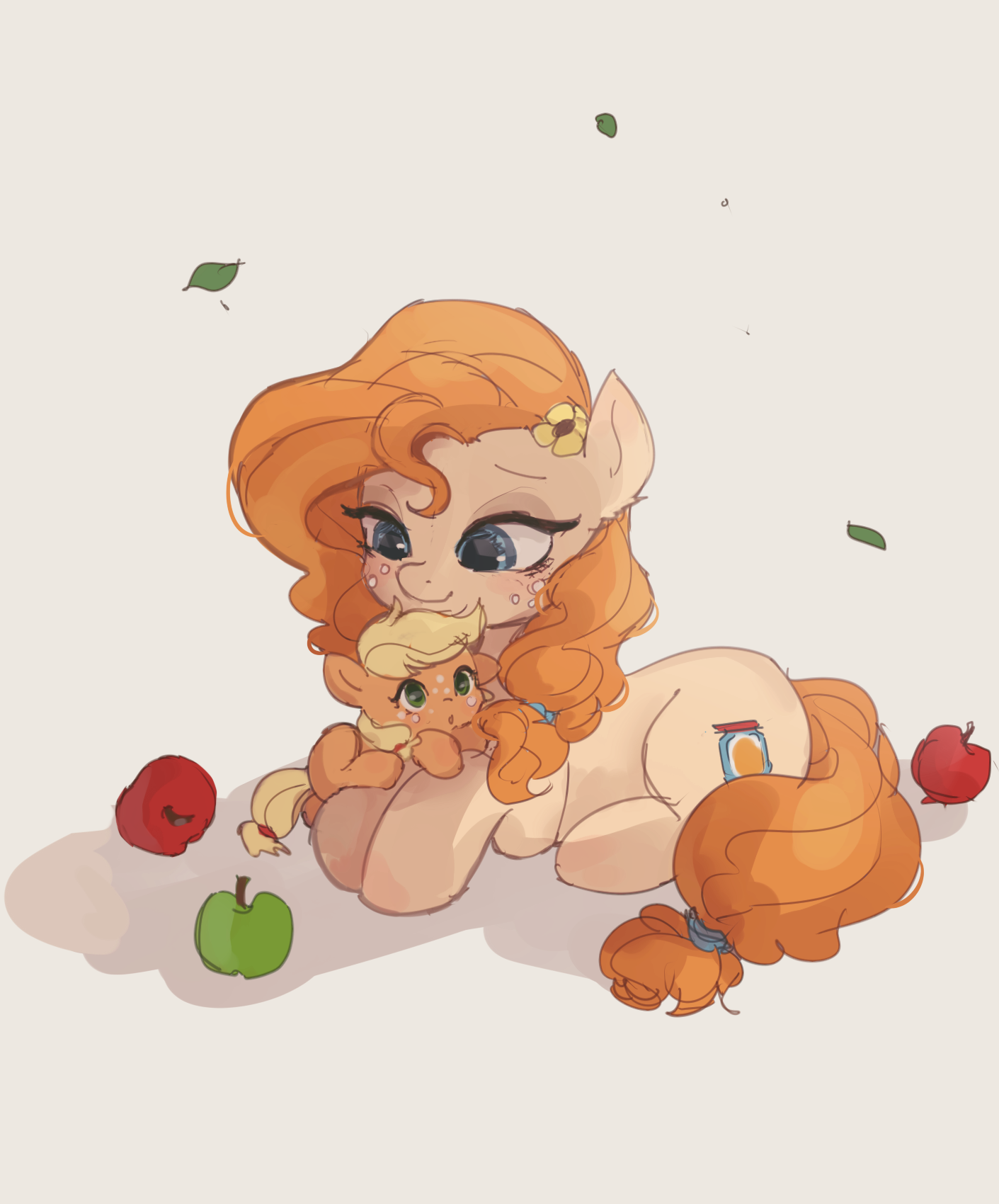 With mom - My little pony, PonyArt, Pear butter, Applejack, Looknamtcn