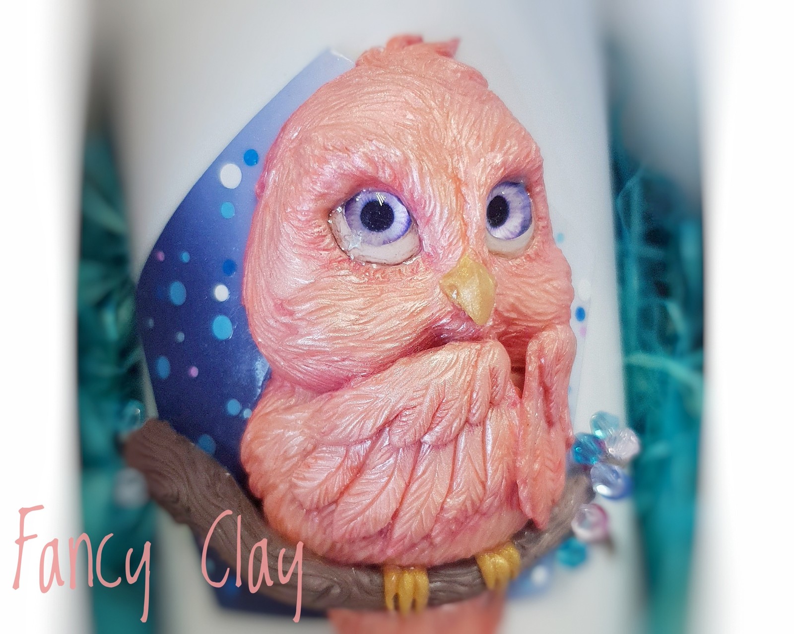 Owls again :) Decor made of polymer clay on a mug. - My, Polymer clay, Owl, Mug with decor, Presents, Needlework without process, Longpost