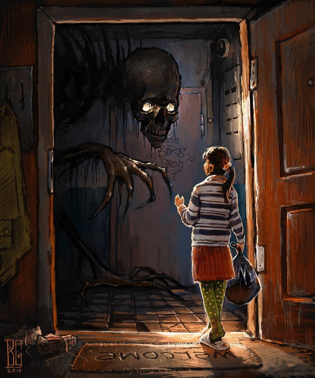 Assistant - Art, Drawing, Boris Grokh, Girl, Monster, Entrance