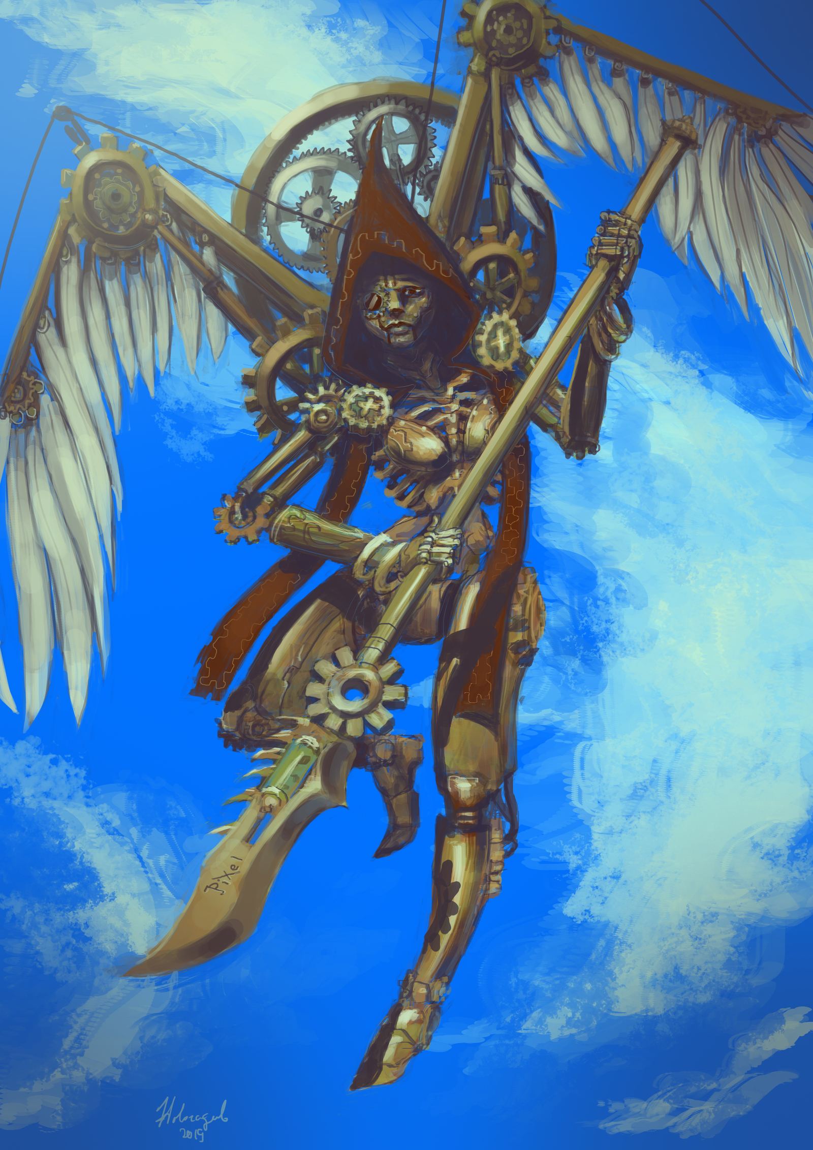 Competition entry Steampunk Angel - My, Drawing, Steampunk, Art, Angel, Robot, Video, Longpost