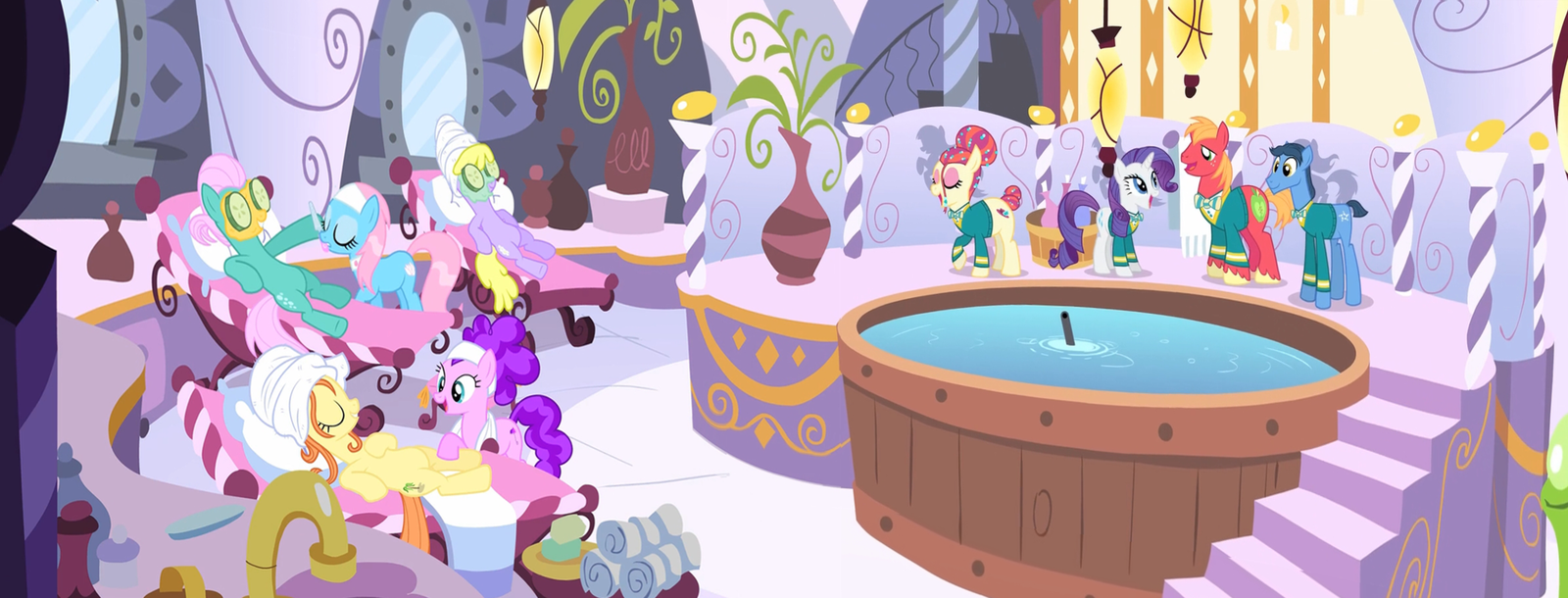 The Ponytones perform at the spa ^^ - My, My little pony, Wallpaper, , Rarity, Big Macintosh