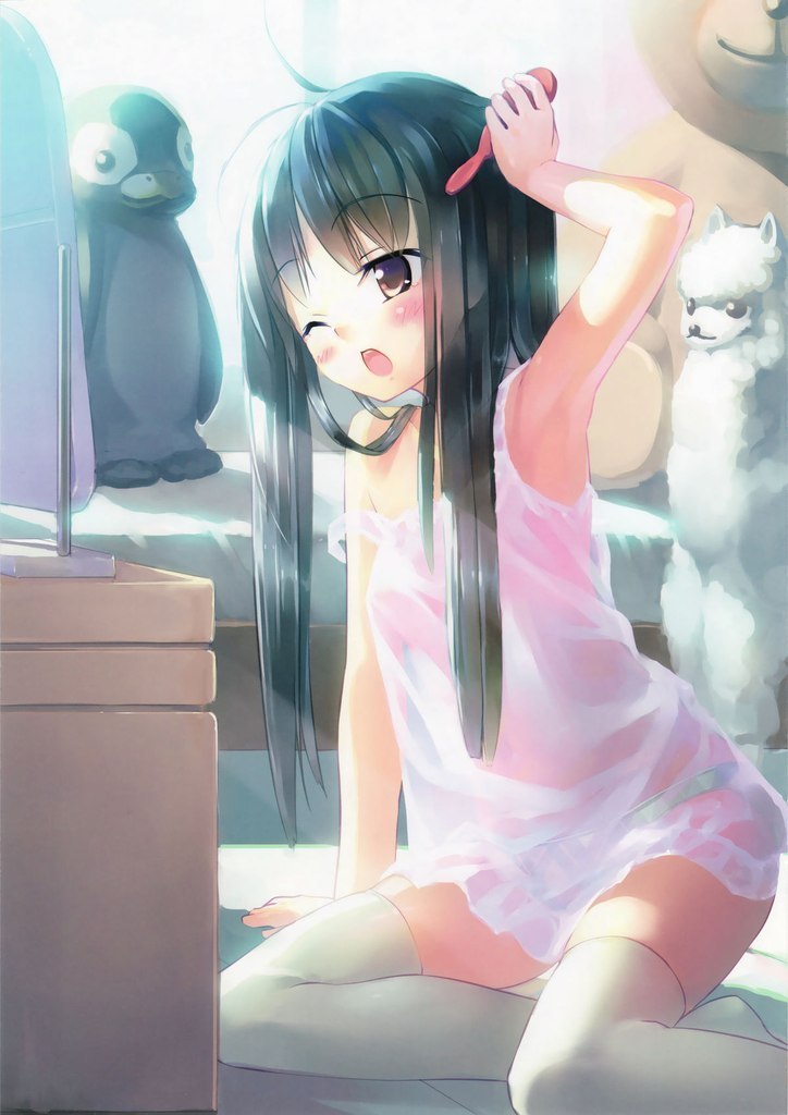 Good morning - NSFW, Good morning, Anime art, Longpost, Anime, Breast, Nipples, Underwear, Girls