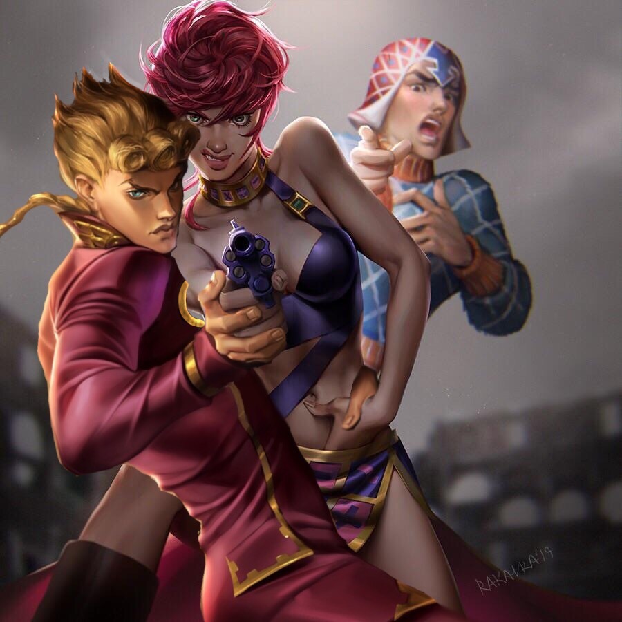 Миста и Джорно! - Jojos Bizarre Adventure, Trish Una, Guido Mista, Giorno Giovanna, Anime Art, Аниме, Арт