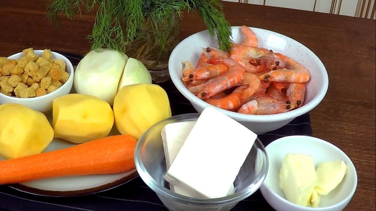 Soup Cheese Ushitsa with shrimps - My, With grandfather at lunch, Shrimps, Recipe, Soup, Video, Longpost