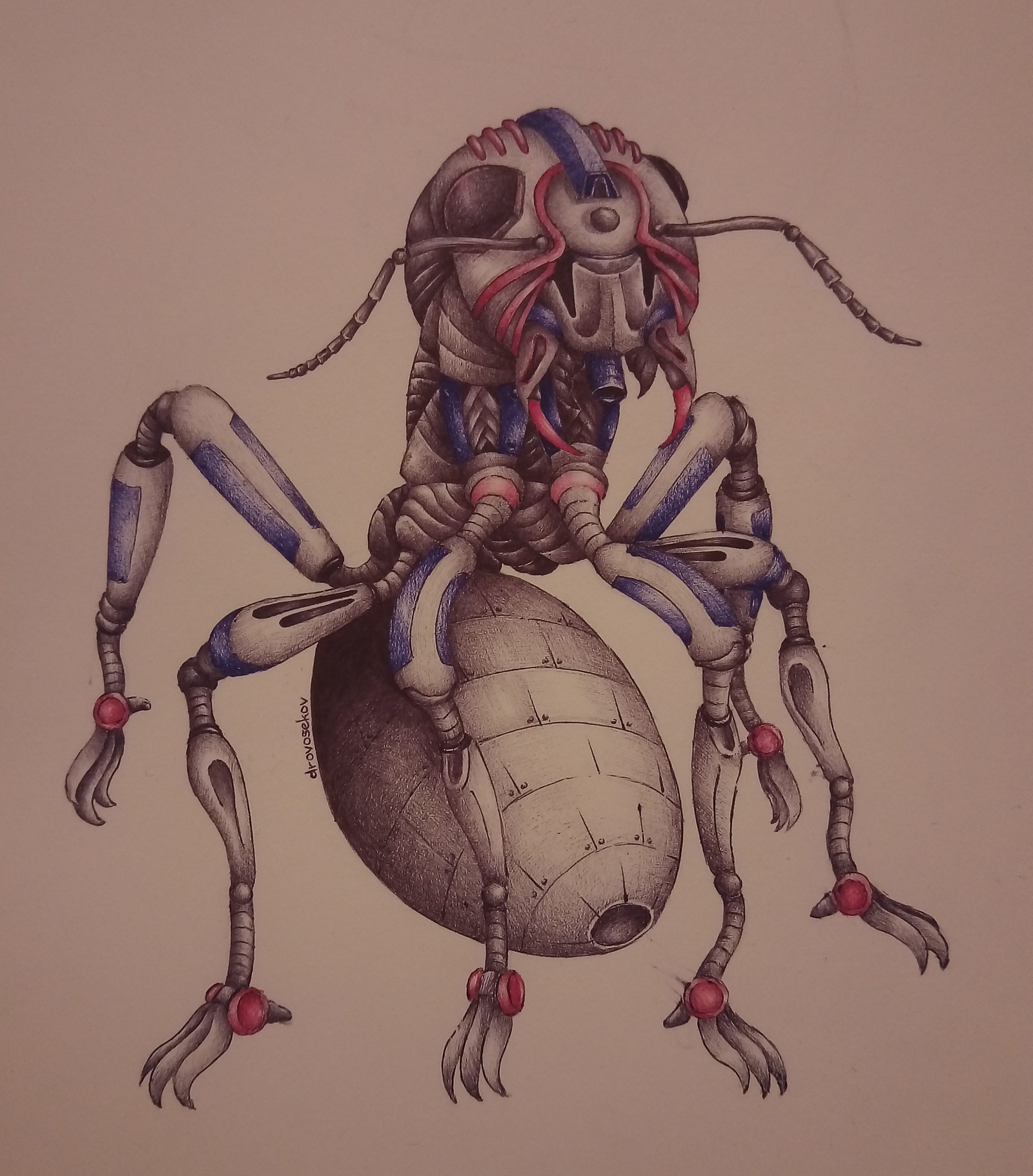 mechanical ant - My, Graphics, Pen drawing, Robot, Ants, Insects, Robotics, Drawing