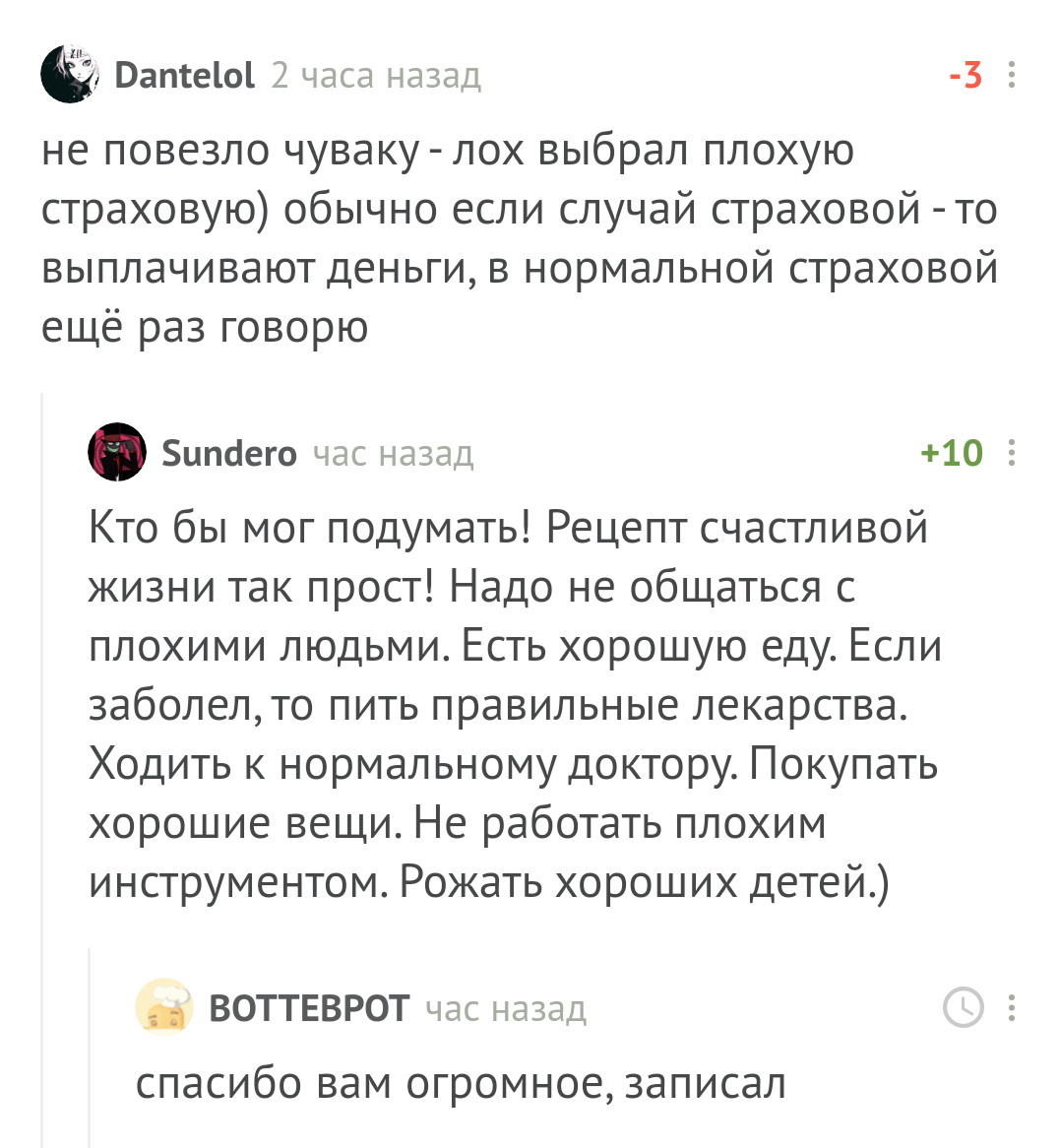 Про счастливую жизнь - Страховка, Счастье, Правила жизни, Скриншот, Комментарии, Комментарии на Пикабу