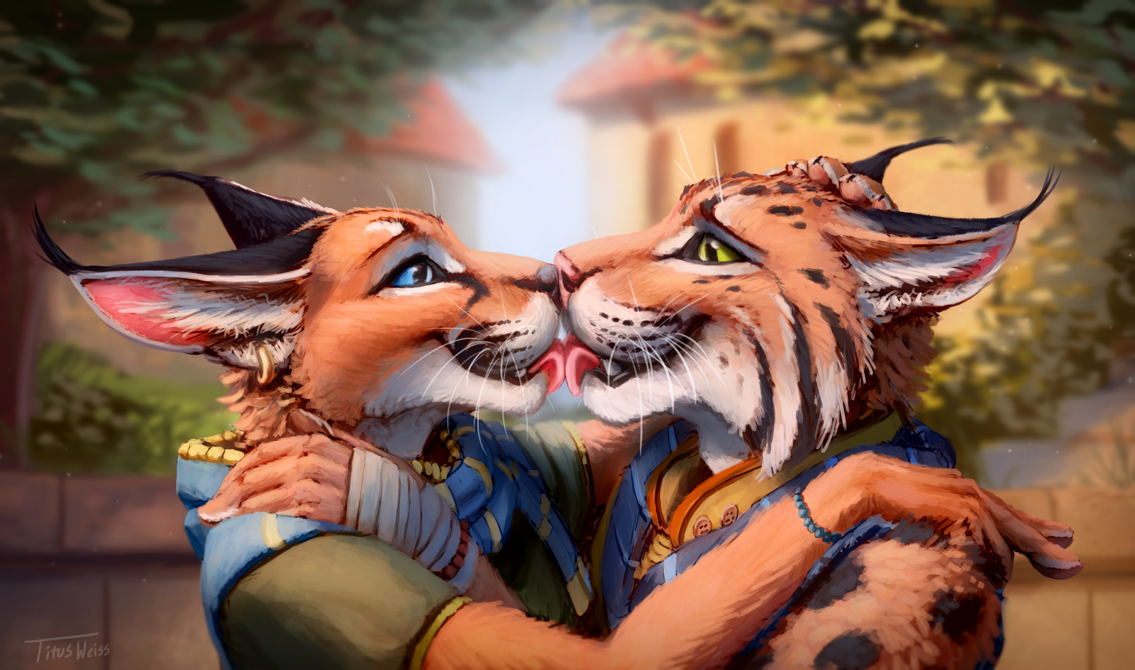 Kisses - Furry, Furry art, Furry feline, Caracal, Furry lynx, Kiss, Lick, Titusweiss