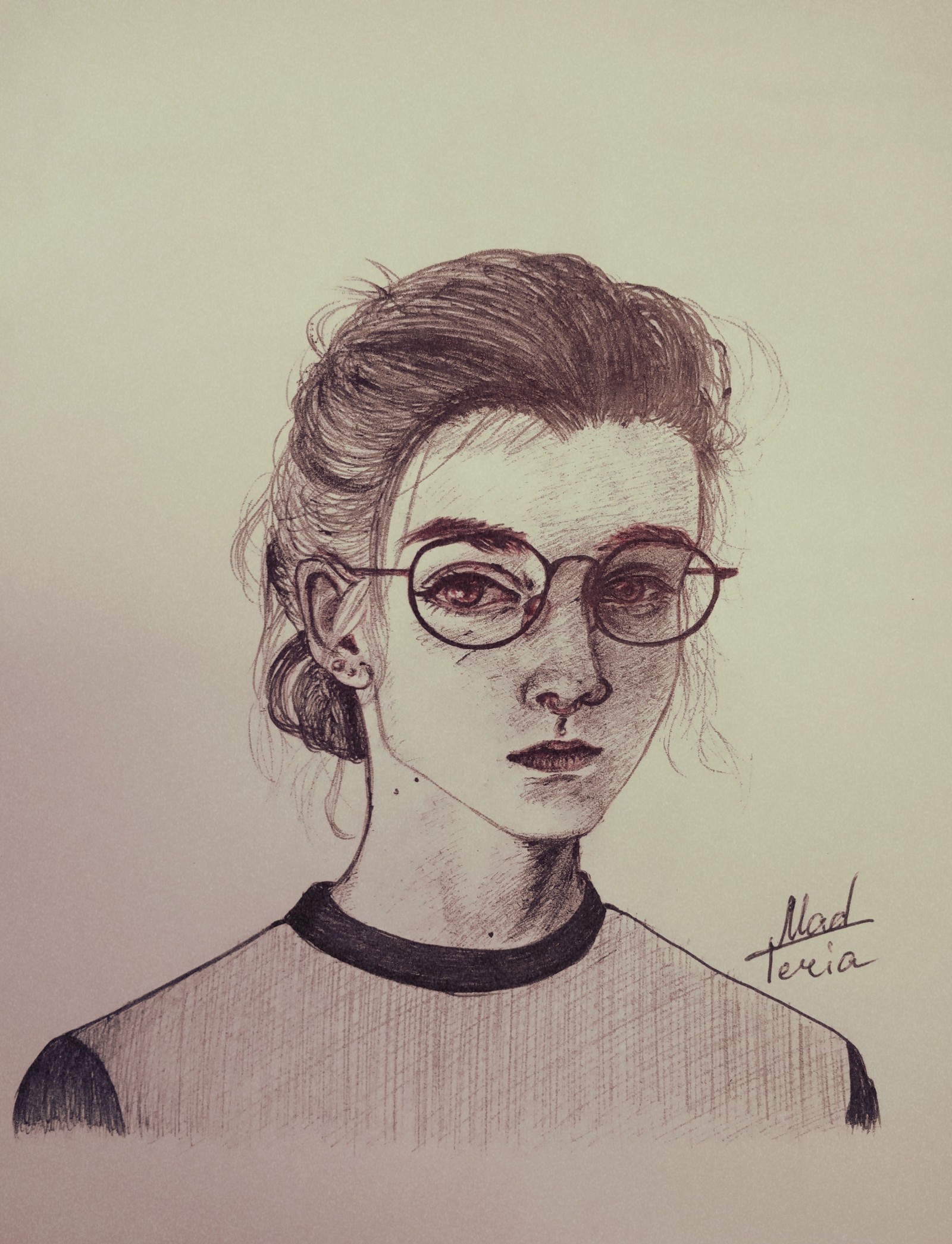 Again paperwork - My, Pen drawing, Traditional art, Drawing, Portrait, Girls, Glasses