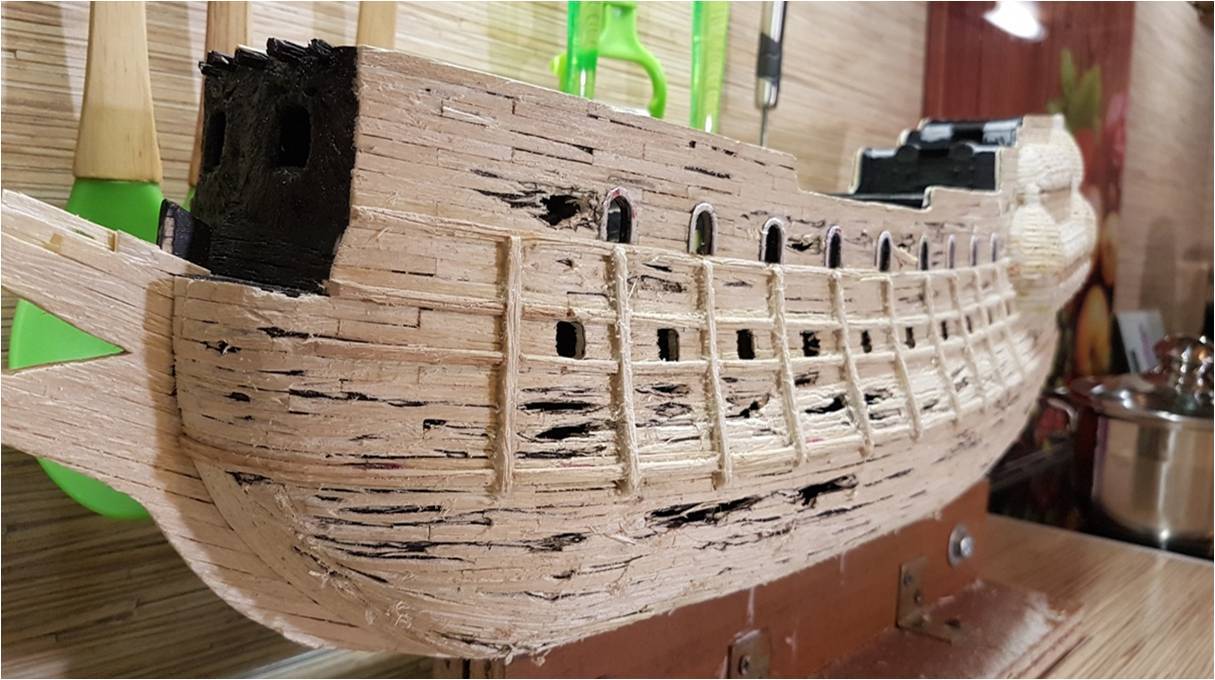 Continuation of the construction of the model of the ship Flying Dutchman from the garbage. part 7 - My, Flying Dutchman, With your own hands, Ship modeling, Longpost