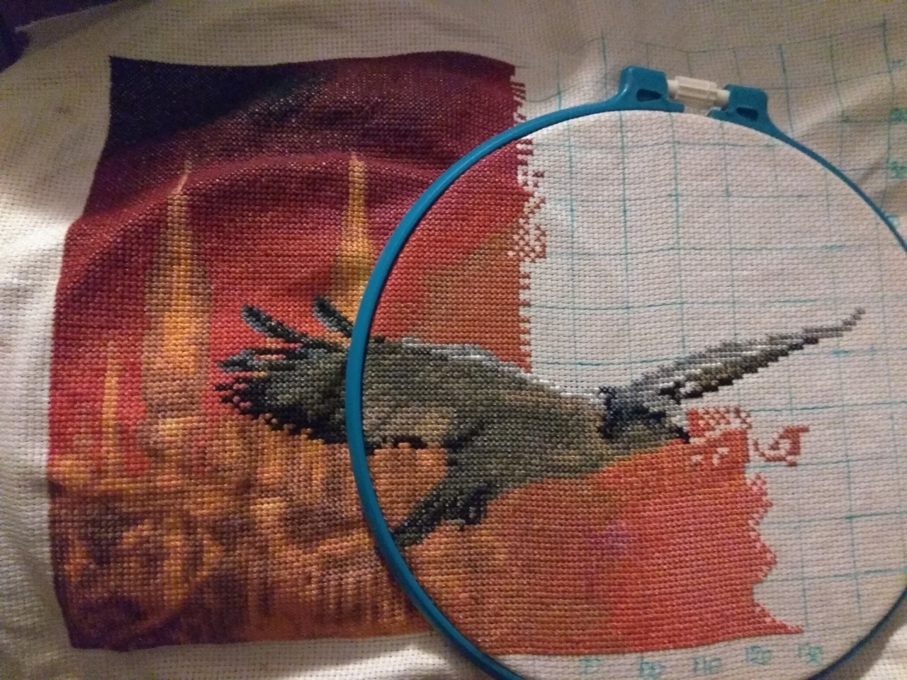 Two skies - My, Embroidery, Eagle, Creation, Longpost