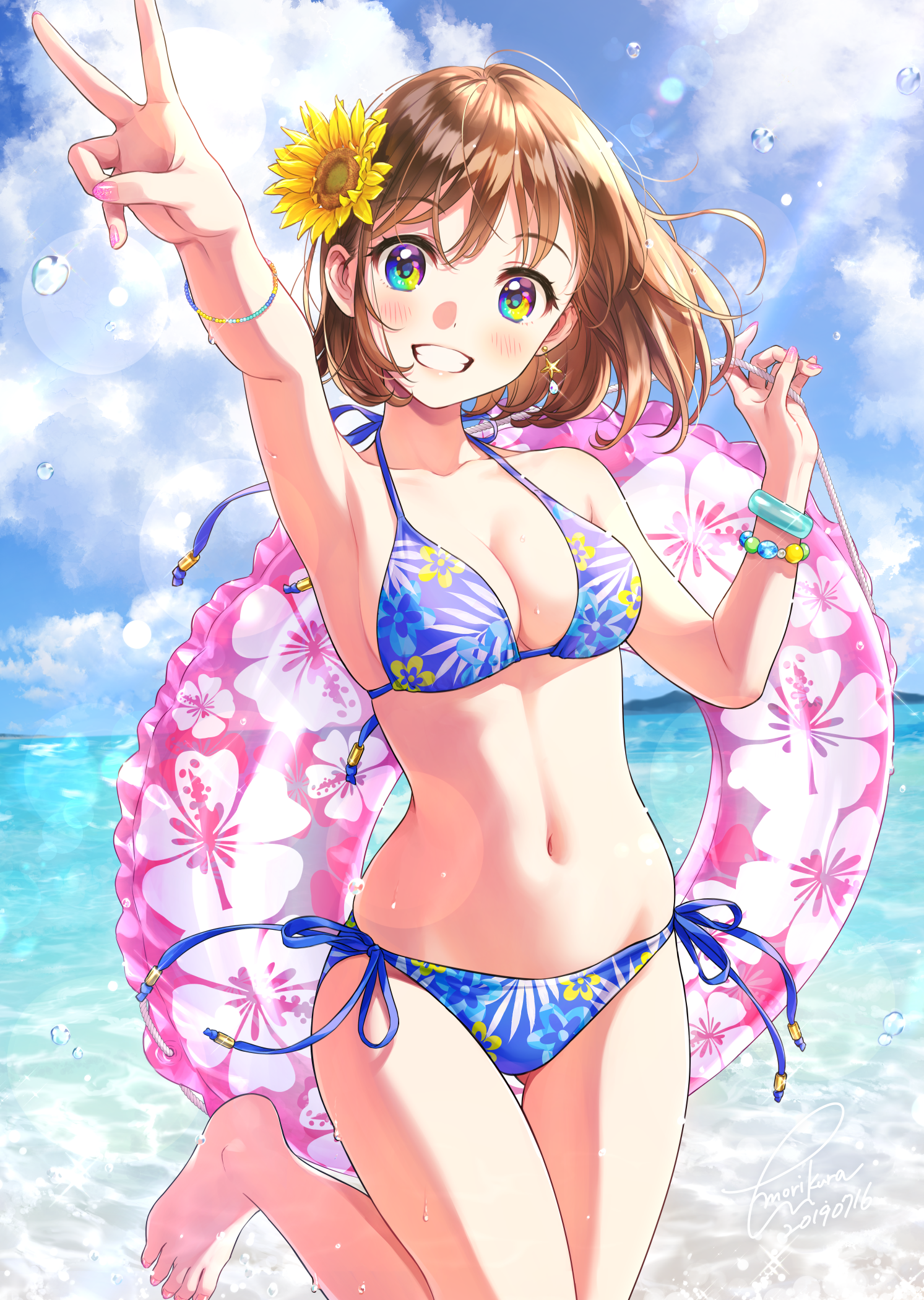 warm summer anime art - NSFW, Anime, Anime art, Anime original, Bikini, Summer, Beach, Longpost, Morikura en