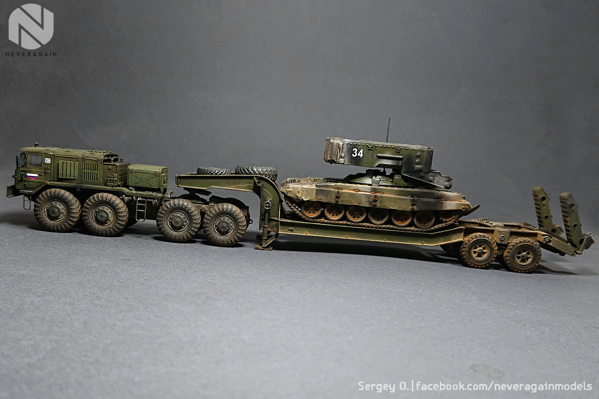 MAZ-537 with trailer ChMZAP-5247g and Solntsepyok. - My, Scale model, Scale 72, Stand modeling, Maz, Tractor, Hobby, Longpost