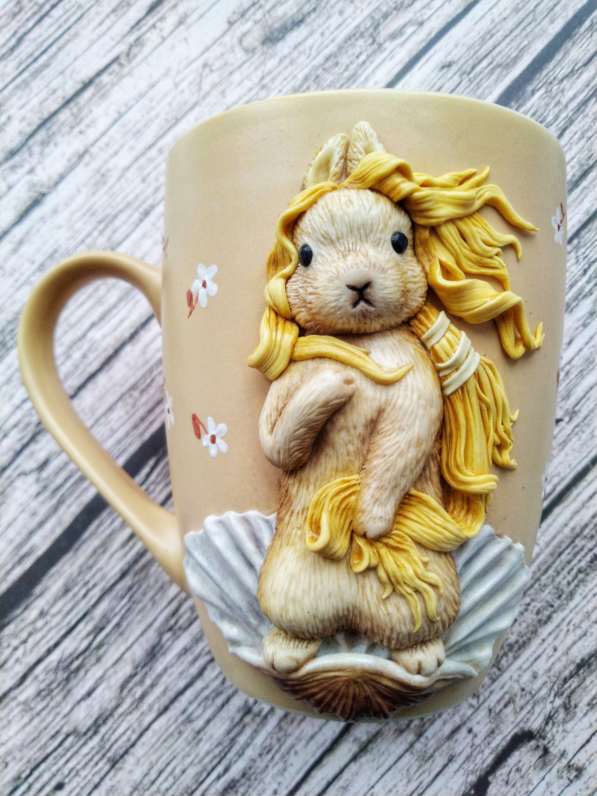 Birth of Venus - My, Polymer clay, Mug with decor, Decor, Venus, Hare, Longpost