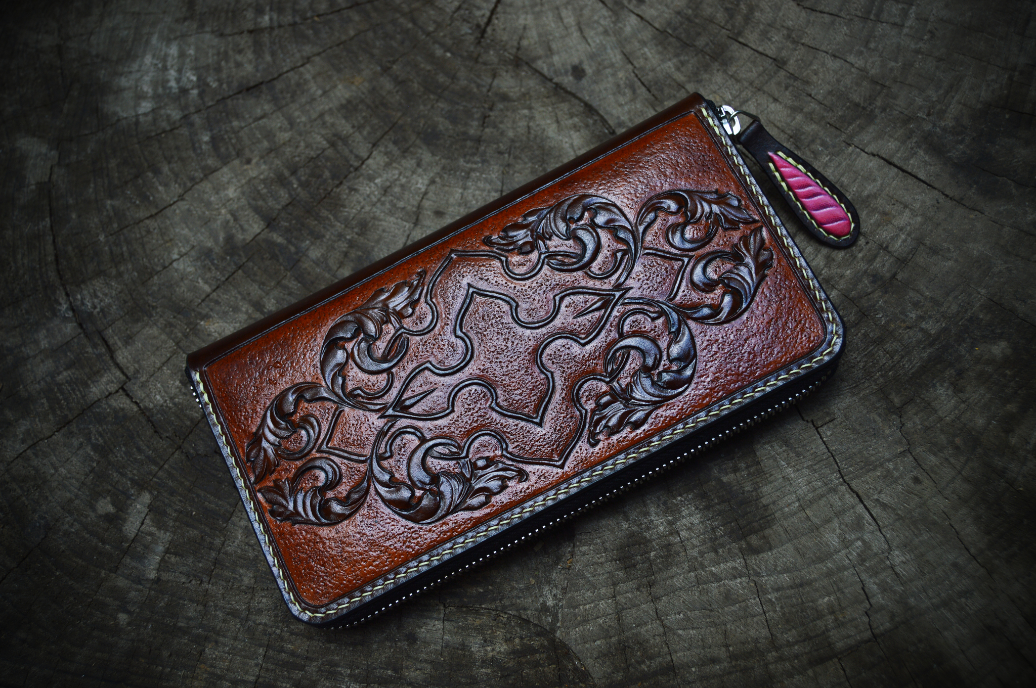 Unicorn. Long purse. - My, Unicorn, Leather, Embossing on leather, Wallet, Patterns, Longpost