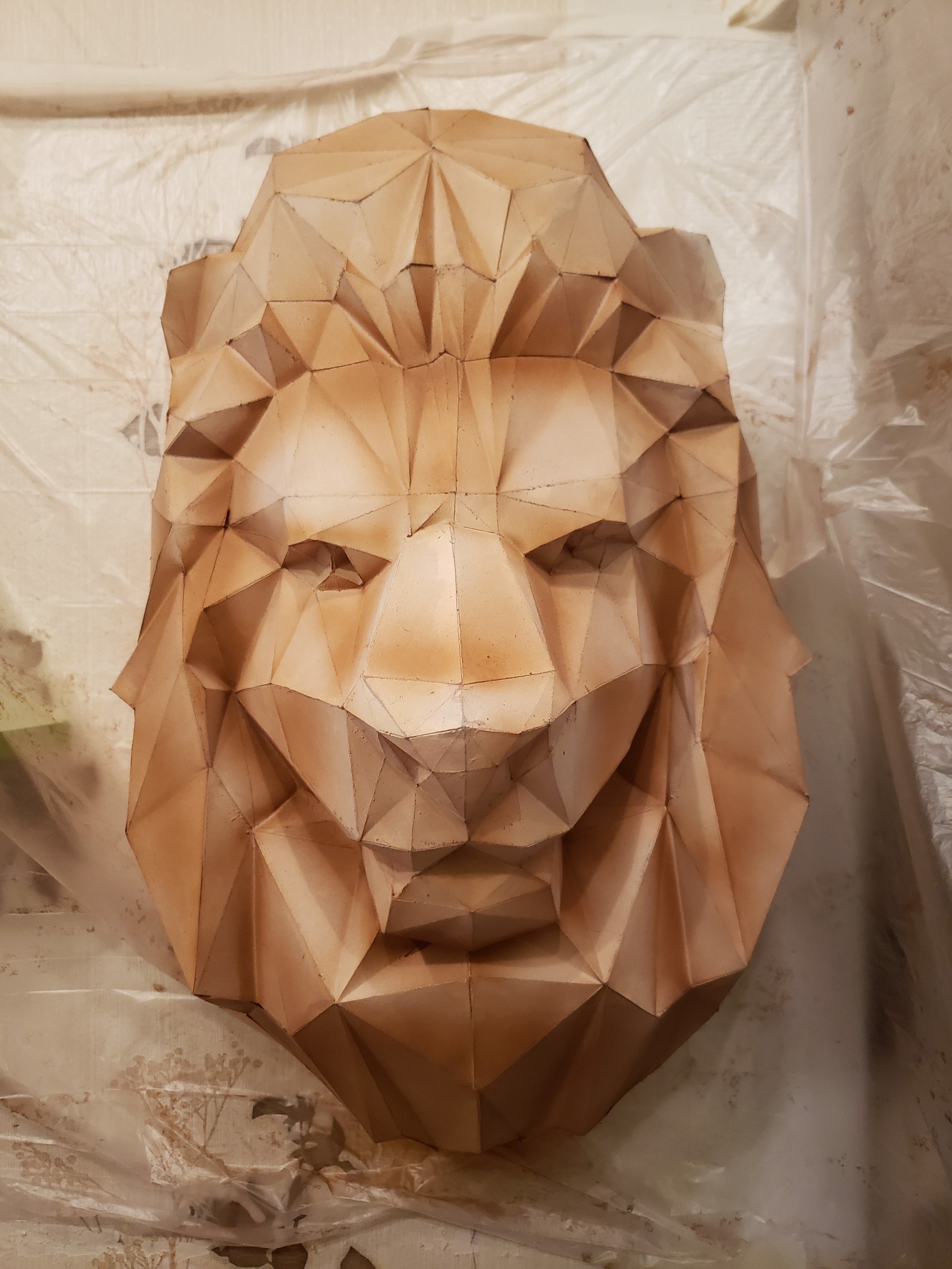 Papercraft. First work. - My, Longpost, Needlework, With your own hands, Polygon, a lion, Paper, ST, Airbrushing