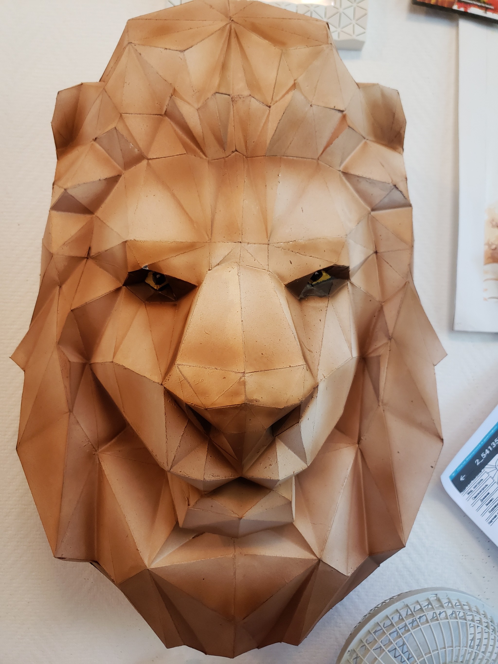 Papercraft. First work. - My, Longpost, Needlework, With your own hands, Polygon, a lion, Paper, ST, Airbrushing