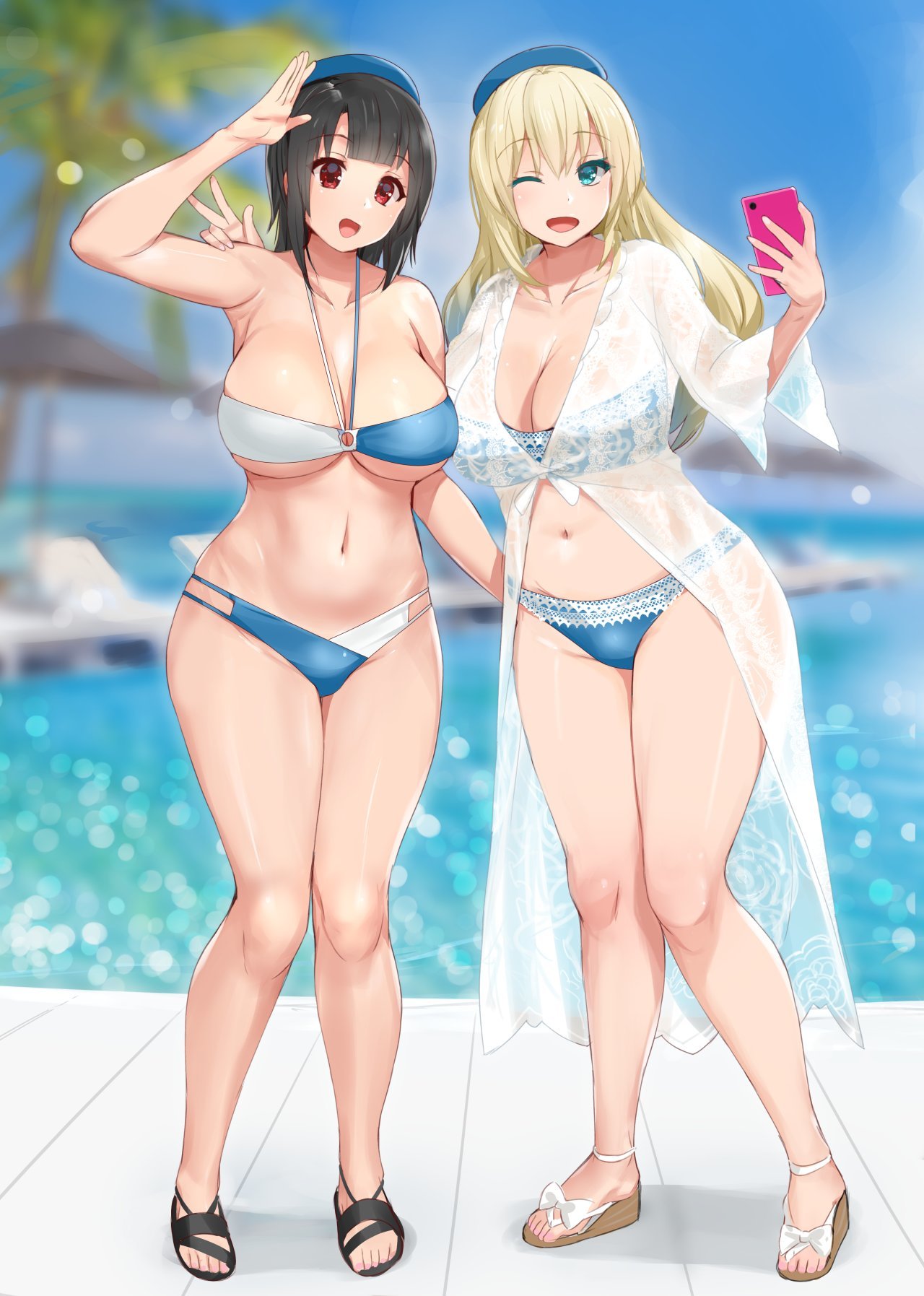 Takao & atago - NSFW, Kantai collection, Takao, Atago, Sugoi dekai, Anime art, Anime, Art, Swimsuit