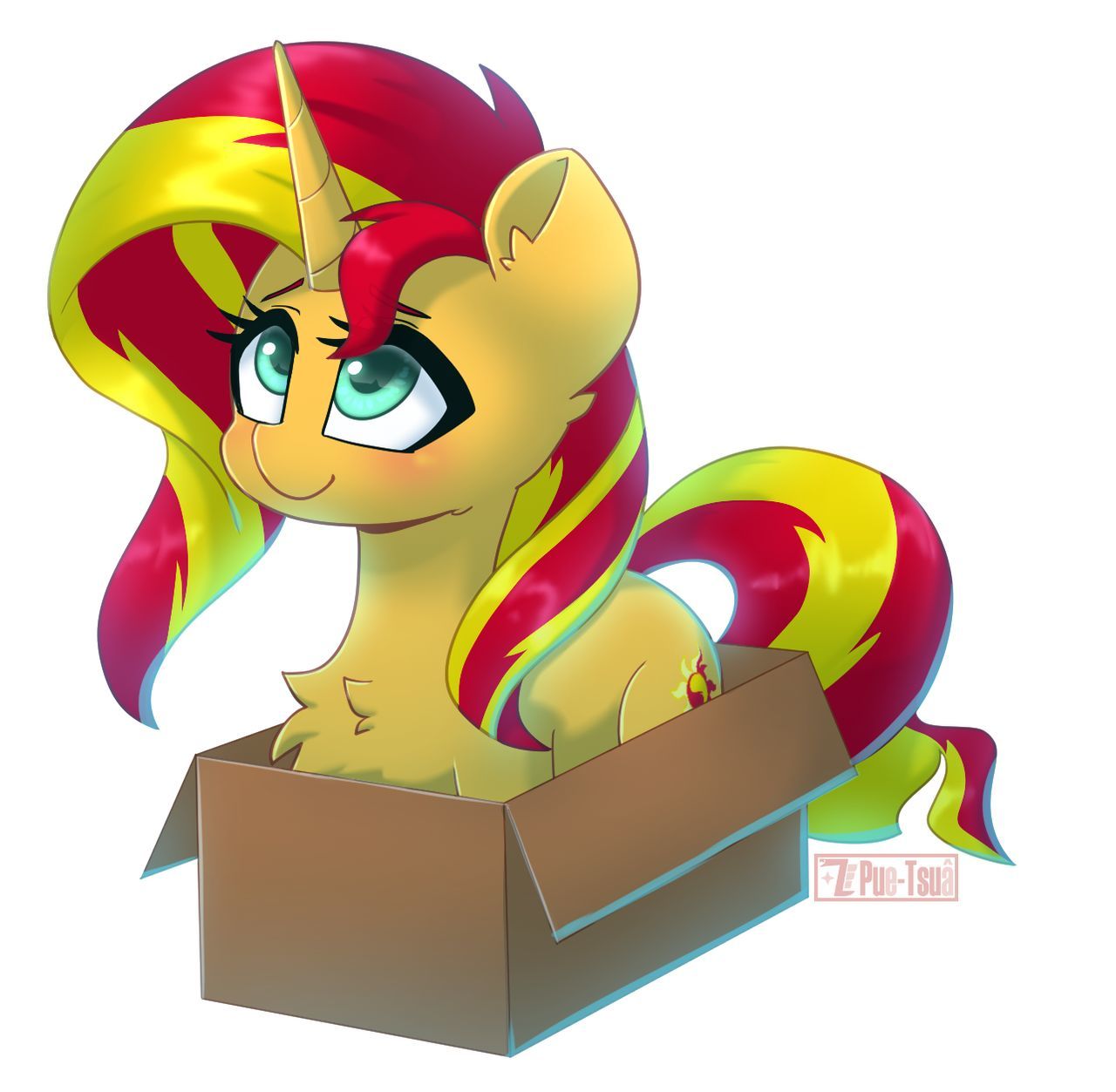 Сансет в коробке - My Little Pony, PonyArt, Sunset Shimmer, Puetsua