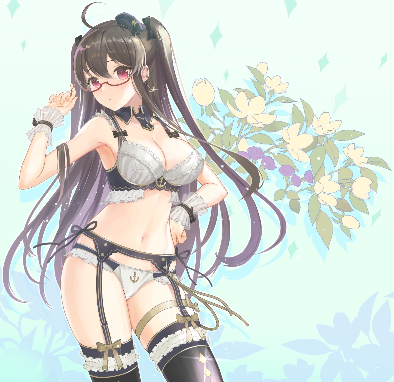 London - NSFW, Azur lane, London, Lingerie, Anime art, Anime, Art, Glasses, Underwear