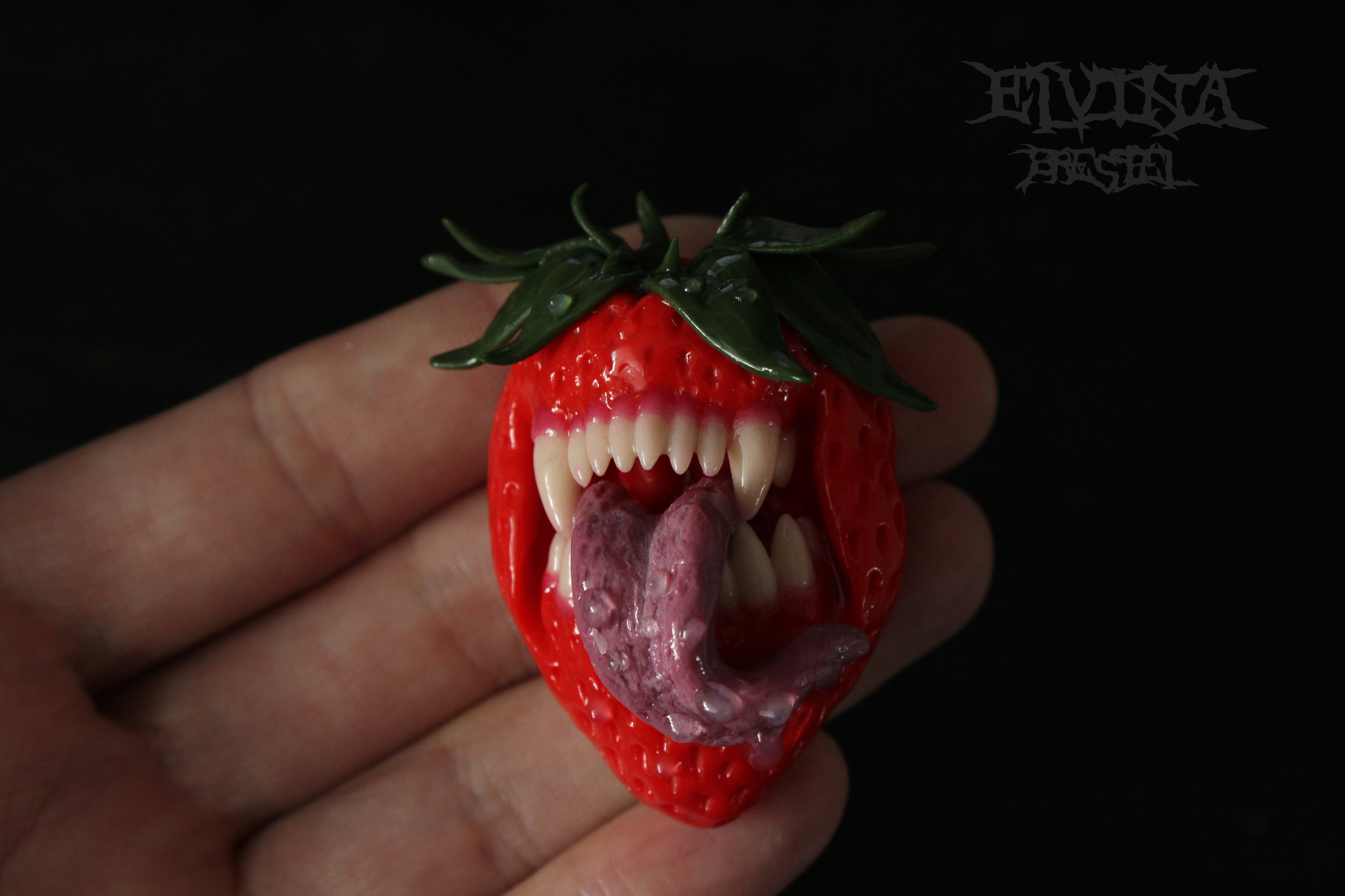 Predatory brooch - My, Polymer clay, Strawberry, Kripota, Surrealism, Needlework without process, Longpost, Strawberry (plant)