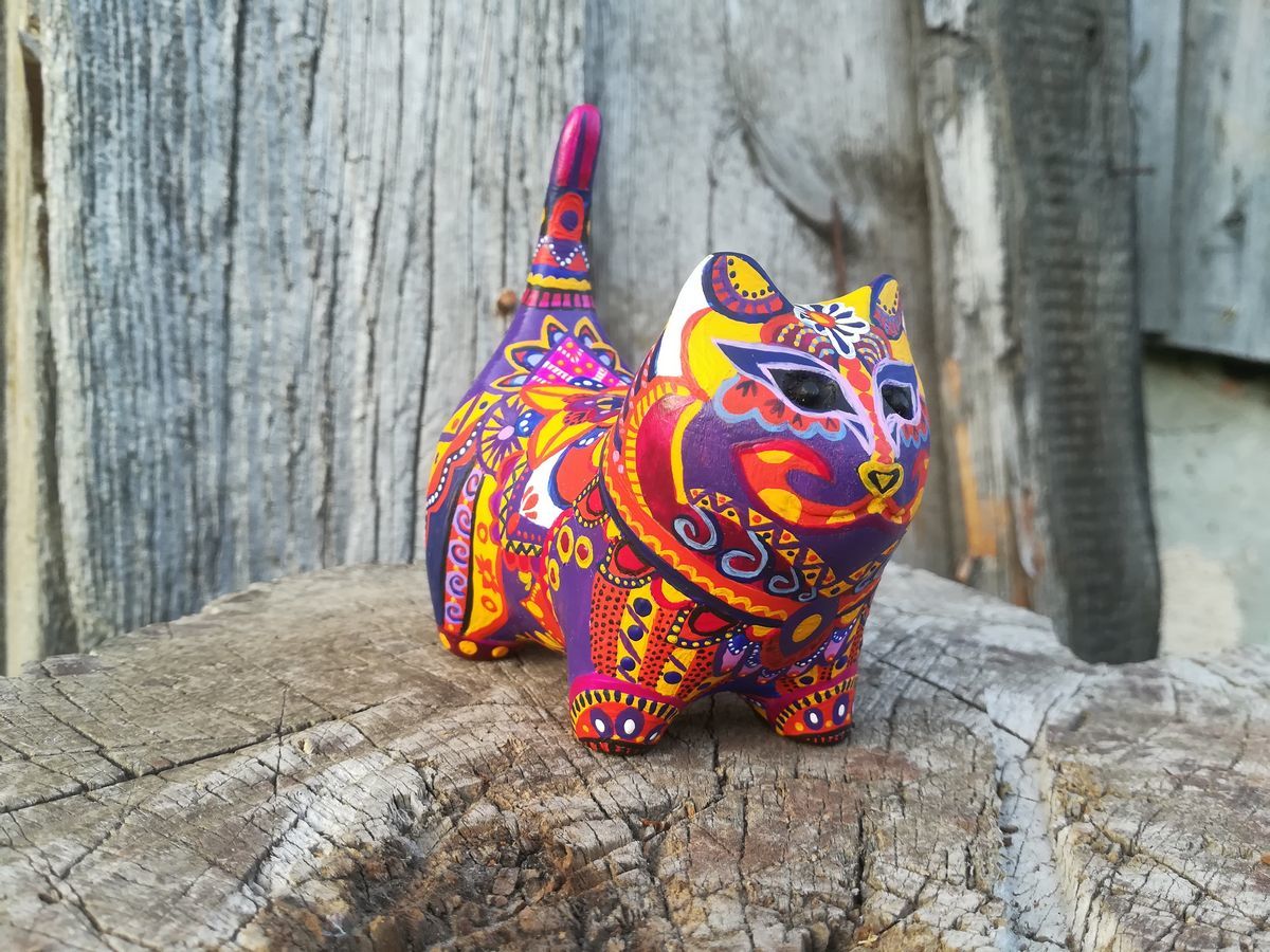 Moon Cat - My, cat, Wood carving, Painting, Acrylic, Statuette, Handmade, Needlework without process, Video, Longpost