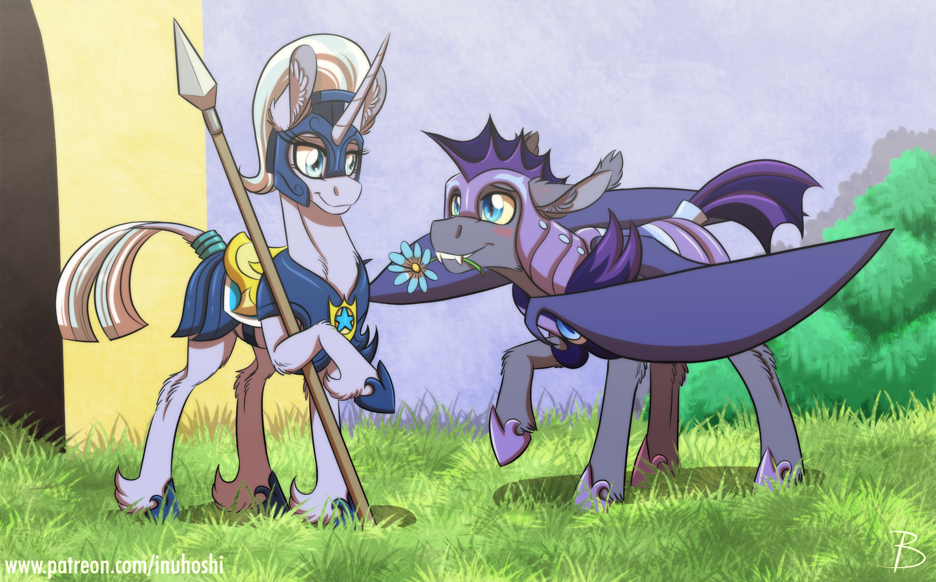 A flower for a cute filly - My little pony, Original character, Batpony, Royal guard, Night Guard, Inuhoshi-To-Darkpen