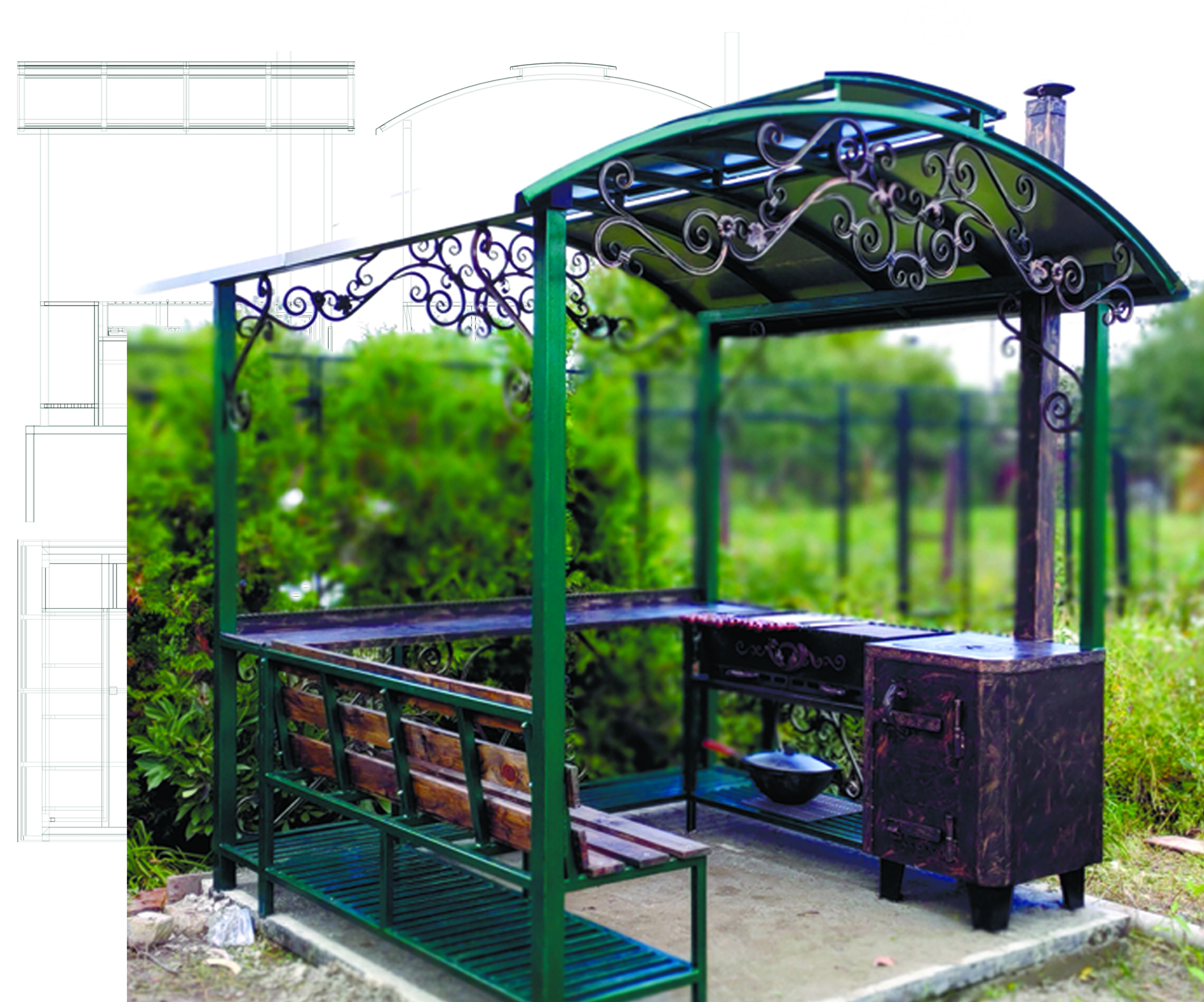 Gazebo with stove and barbecue. - My, Brazier, Shashlik, Carefully, Kazan, Pilaf, Longpost