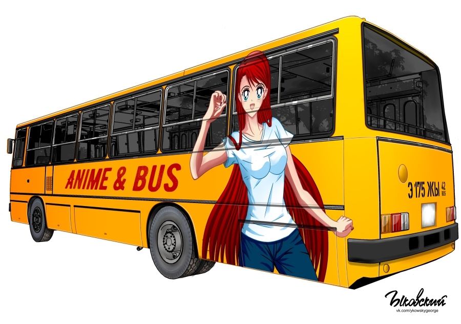 Anime and bus. - My, Anime, Bus, Ikarus, Art, Drawing, Digital drawing