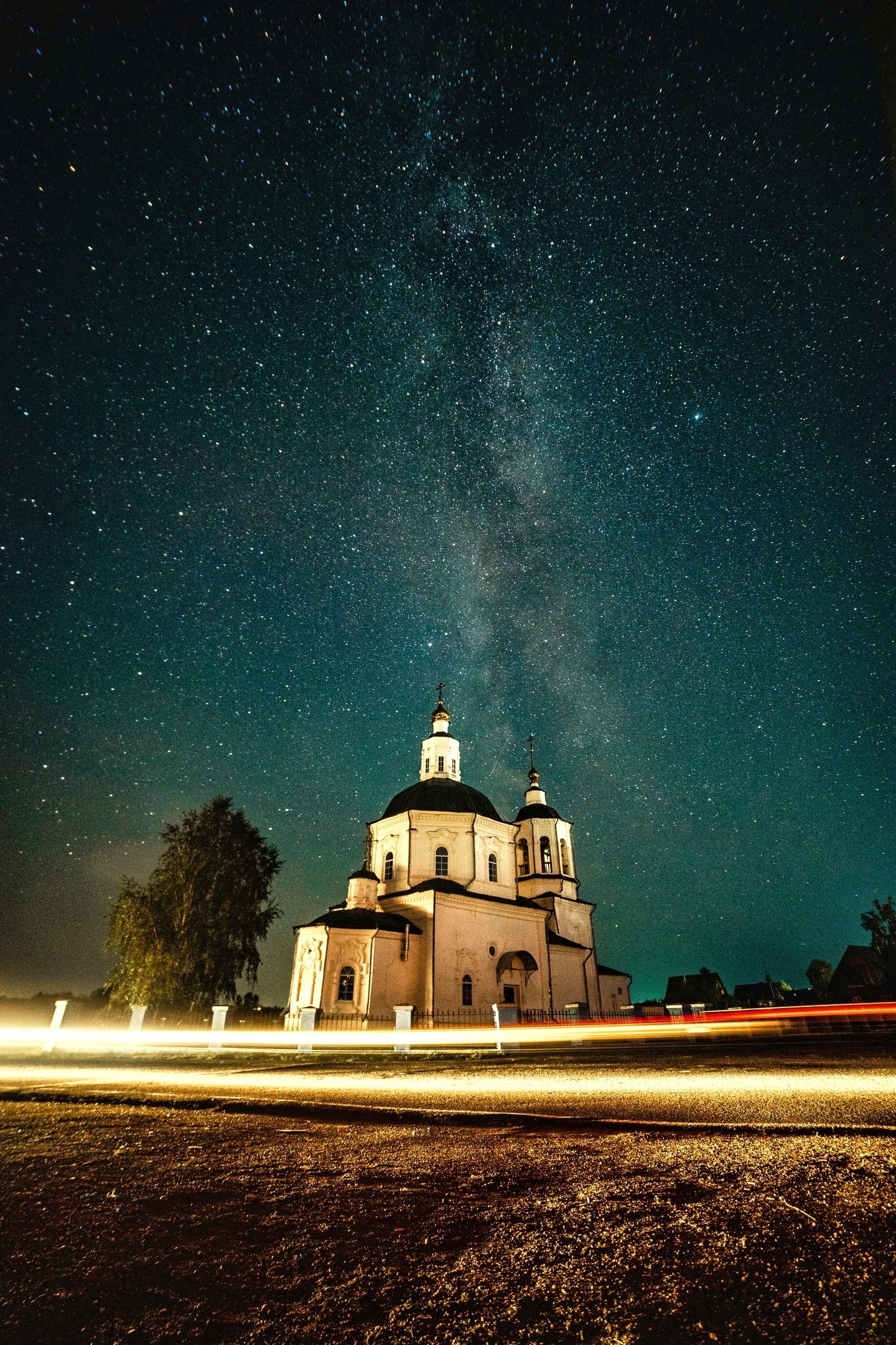 Long exposure even makes the view of the rural temple cooler - My, Church, Long exposure, Milky Way, Night, Stars, Stars