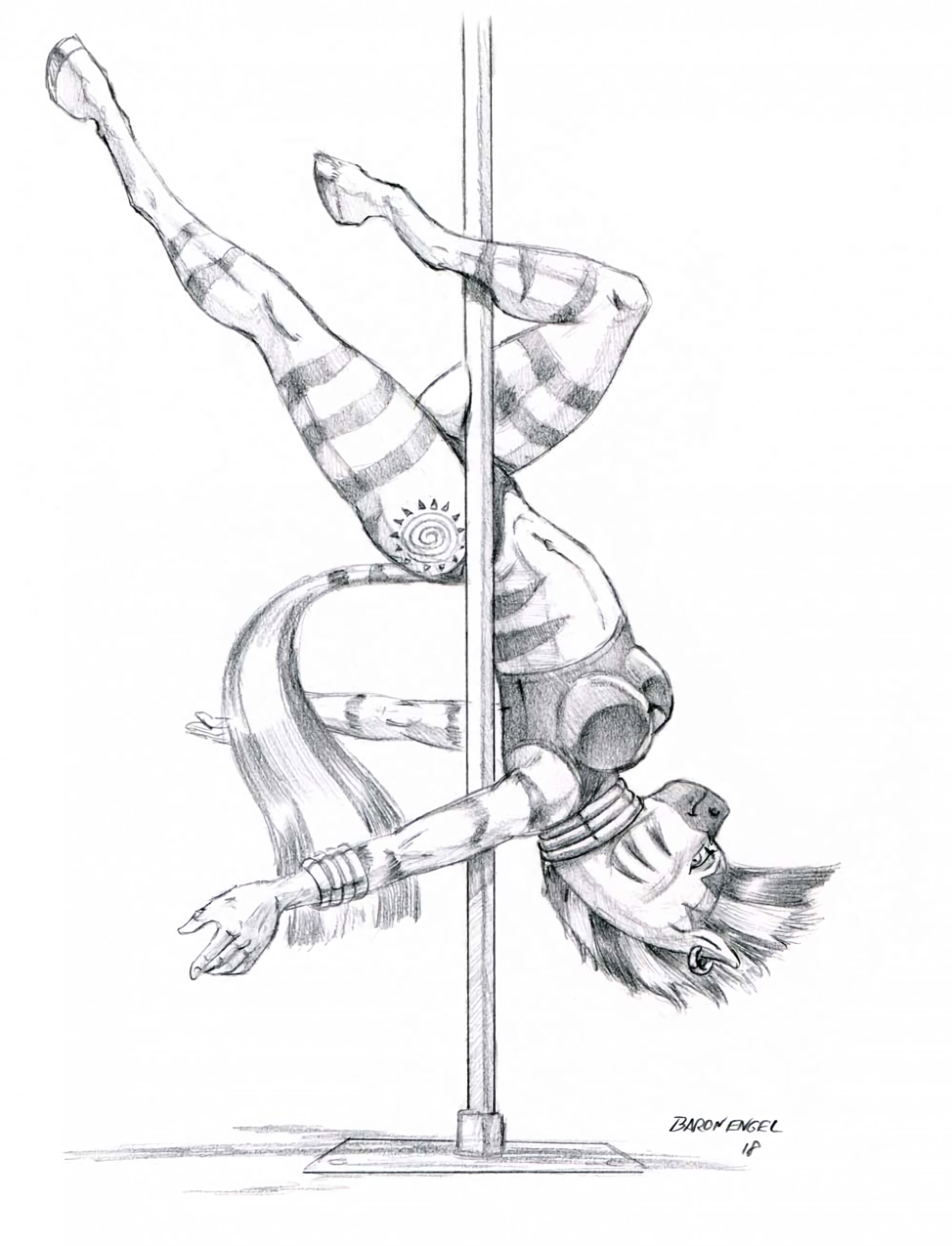 Striped Pole - My little pony, Zecora, Anthro, MLP Edge, Pole dance, Traditional art, Baron engel, MLP Zebra